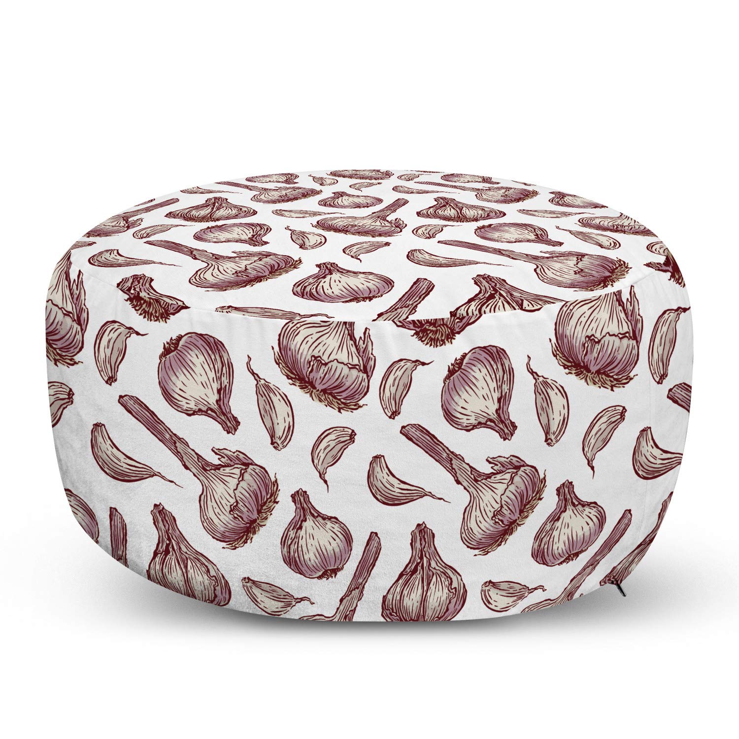 Ambesonne Kitchen Ottoman Pouf - Retro Garlic Hand-Drawn Food Illustration Foot Rest with Removable Cover - Soft Decorative Stool for Living Room, Bedroom & Kitchen - Eggshell Grey Pink - Perfect for Relaxing, Extra Seating & Home Decor