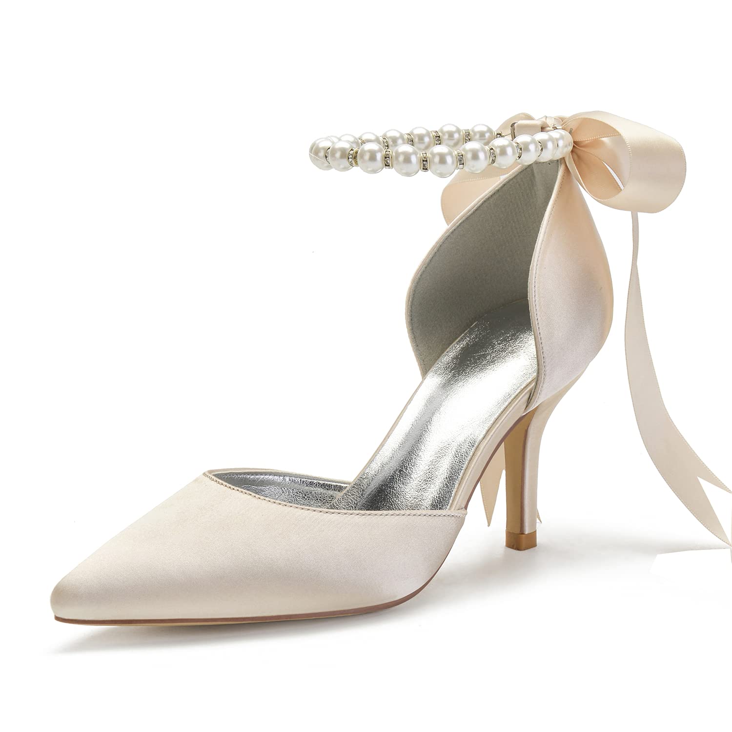 Elegant Pearl White Wedding Shoes for Women – Bridal High Heels, Pointed Toe Satin Pumps for Bride, Prom, Party & Special Occasions | Perfect for Ceremonies, Receptions & Formal Events