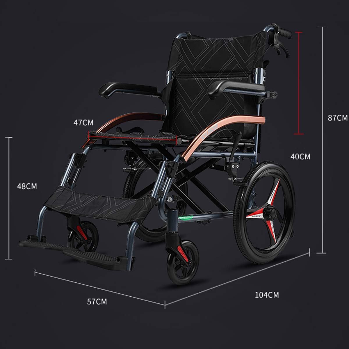 22lbs Lightweight Magnesium Alloy Wheelchair with Hand Brakes - 16 Inch Wheels for Travel & Transport | Portable Folding Chair for Seniors, Airports & Outdoor Use