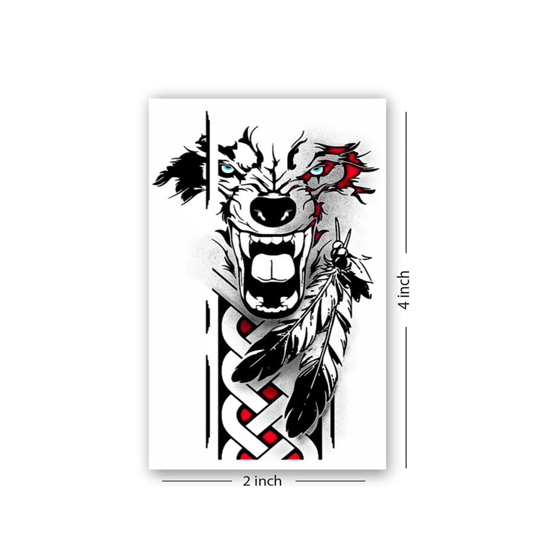 Wolf with Tribal Wing Temporary Tattoo - Waterproof Fake Tattoos for Men & Women - Perfect for Parties, Halloween, Cosplay and Body Art Enthusiasts