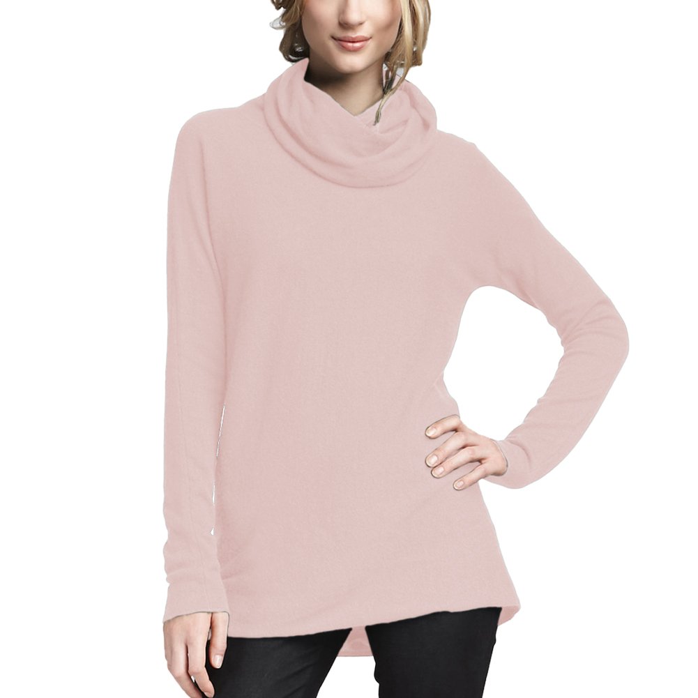 Parisbonbon Women's 100% Cashmere Cowl Neck Sweater - Soft & Warm Winter Pullover, Doll Pink, Size XL - Perfect for Office, Date Night & Holiday Outfits