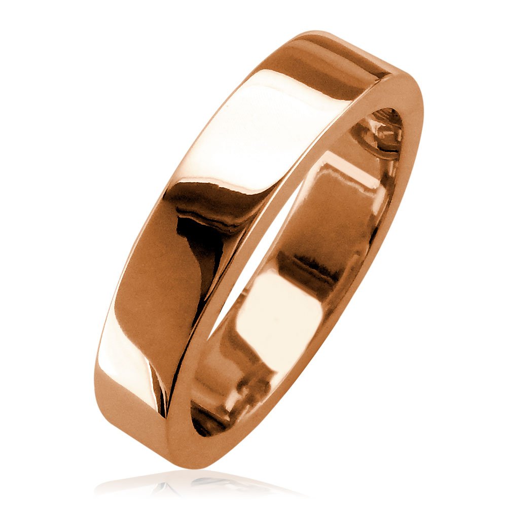 18K Rose Gold Men's Classic Plain Flat Square Edge Wedding Band - 5mm Wide for Engagement, Anniversary & Special Occasions