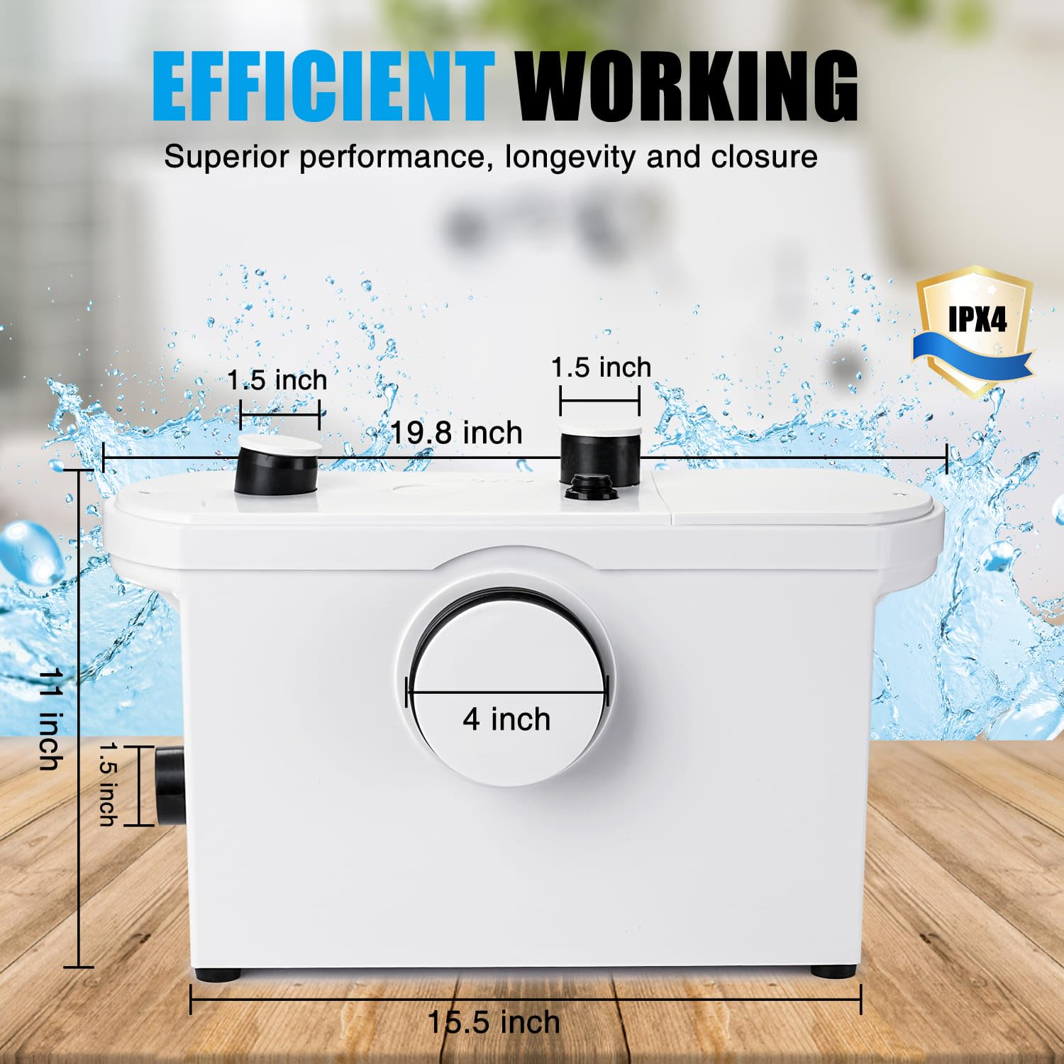 TOPWAY 600W Macerator Sewage Pump with 3 Water Inlets - Upflush Toilet, Sink, Shower & Bathtub Waste Water Disposal System for Basement, Kitchen & RV - Powerful Macerator Sump Pump for Efficient Waste Management
