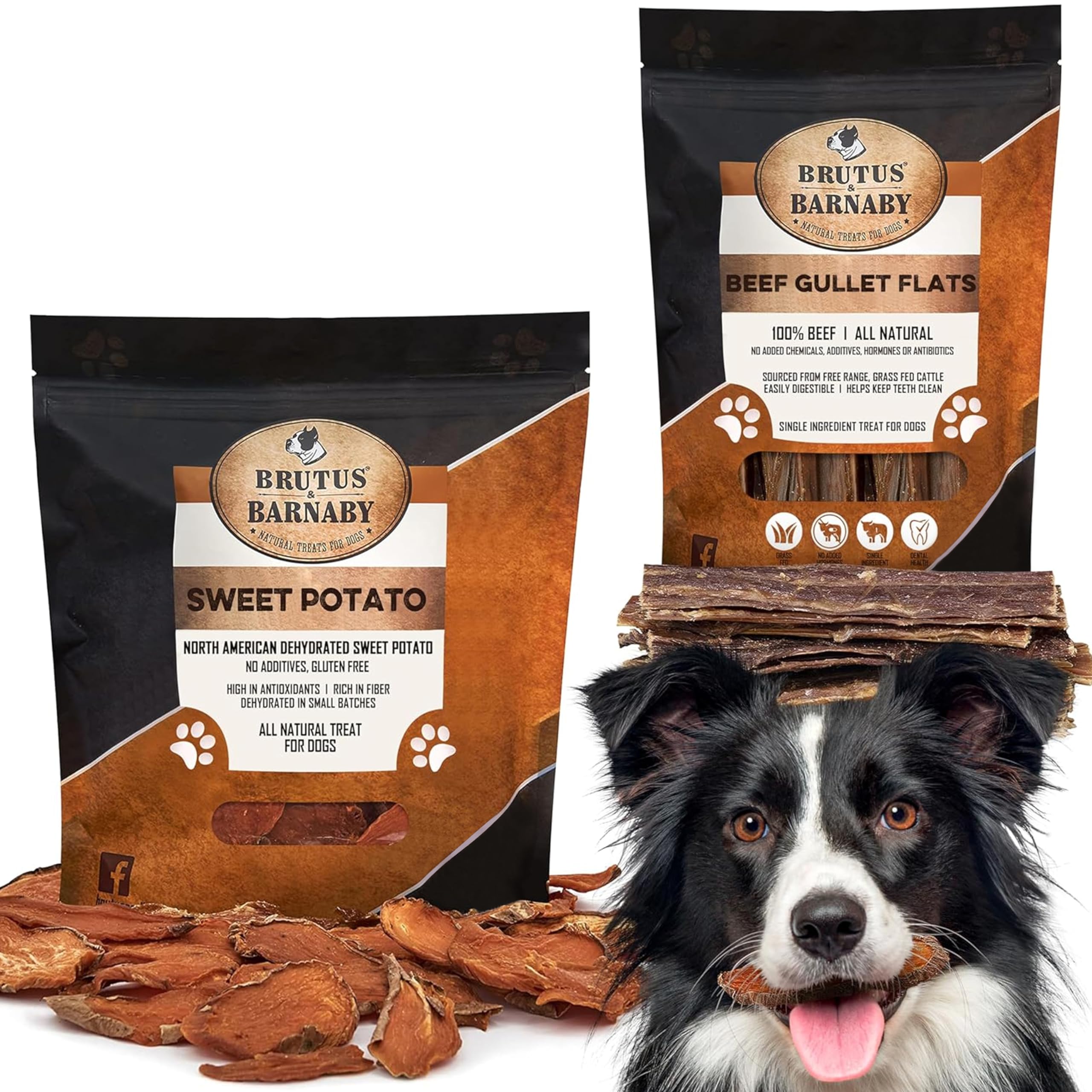 BRUTUS & BARNABY Sweet Potato Dog Treats 14oz + Beef Jerky 15-Count - Healthy Natural Snacks for Small & Large Dogs - Perfect for Training, Rewards & Dental Health