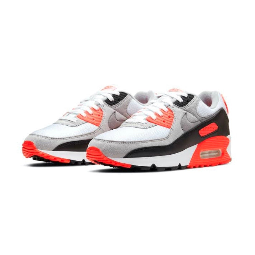 Nike Air Max 90 Radiant Red Infrared 30th Anniversary Sneakers - White Black Cool Grey OG Retro Running Shoes for Men & Women | Gym Workout, Casual Wear, Street Fashion