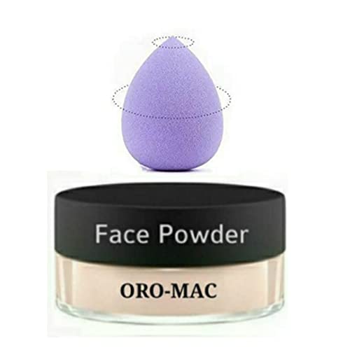 ORO-MAC Beauty Combo Loose Face Powder (30g) with Makeup Blender Sponge (Set of 2) - Oil Control & Setting Powder for Flawless Matte Finish, Perfect for Daily Makeup & Professional Use