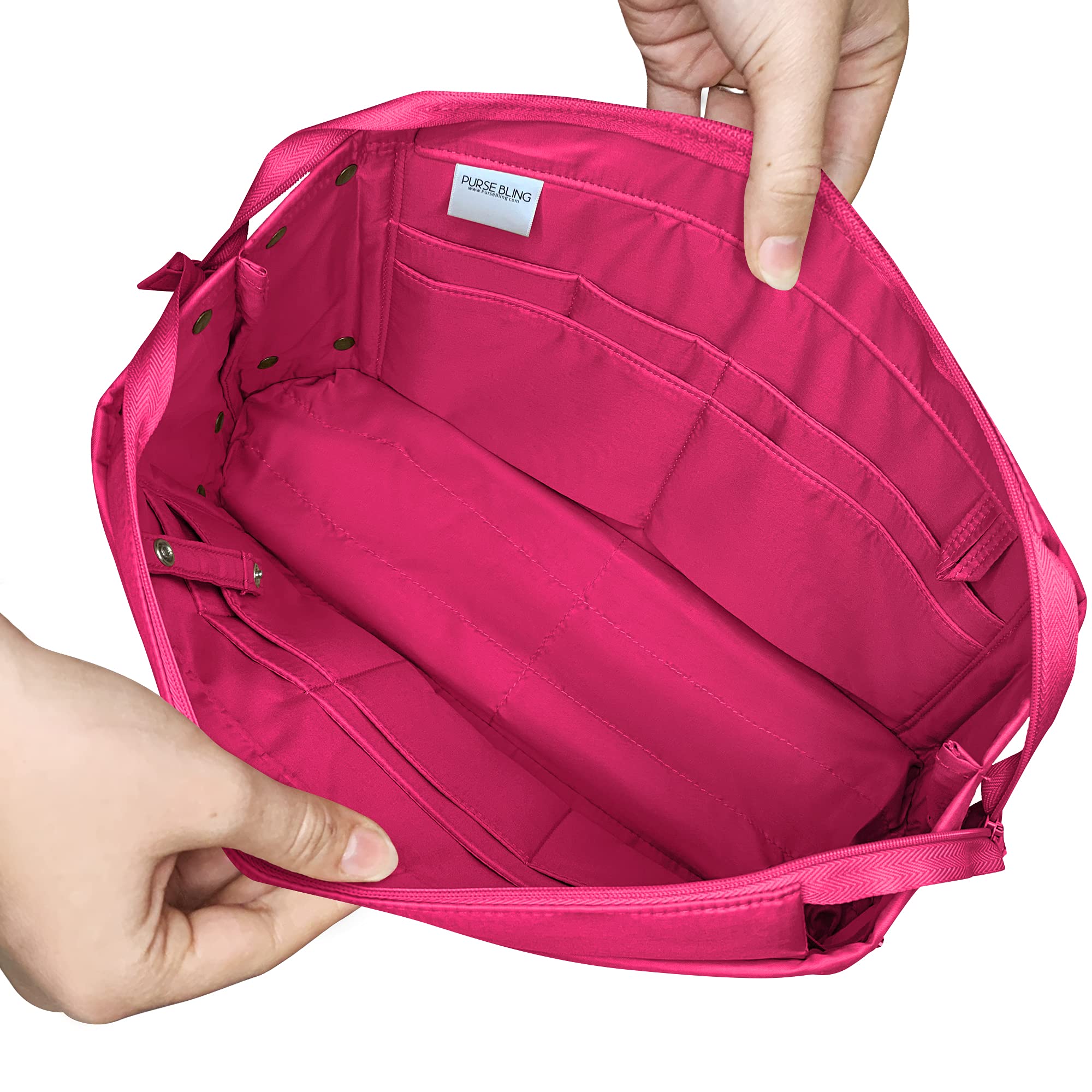 Purse Organizer Insert with Zipper for Handbags - Perfect for Speedy, Neverfull, On The Go & Graceful Totes (Jumbo Size, Hot Pink) | Handbag Shaper & Storage Solution for Travel, Work & Daily Use