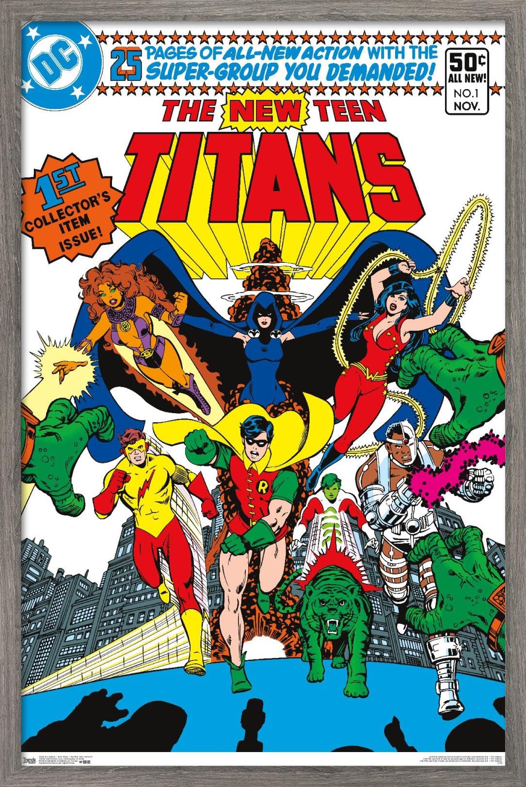 DC Comics Teen Titans The New Teen Titans #1 Wall Poster - 14.725 x 22.375 Inches Barnwood Framed - Perfect for Bedroom, Game Room & Comic Book Collector Decor