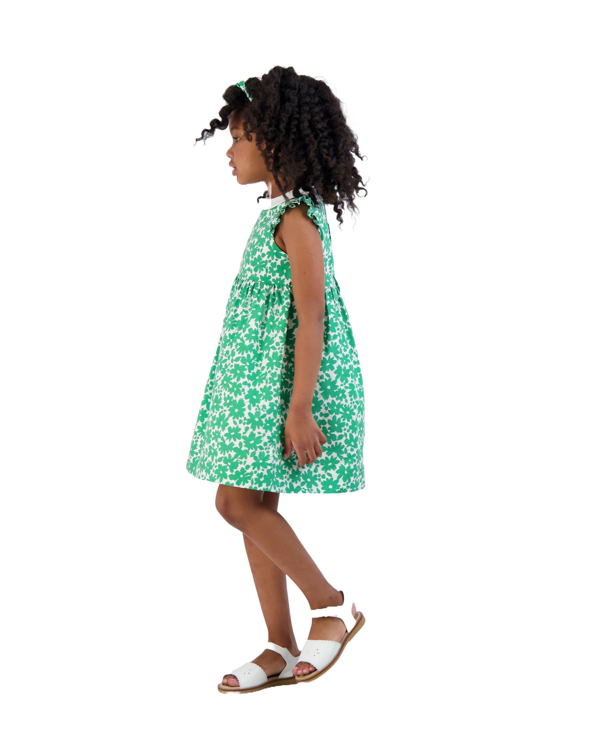 Riley Peter Pan Collar Floral Dress for Women - Green Poppy Print A-Line Swing Dress for Spring Summer, Office Wear & Casual Outings