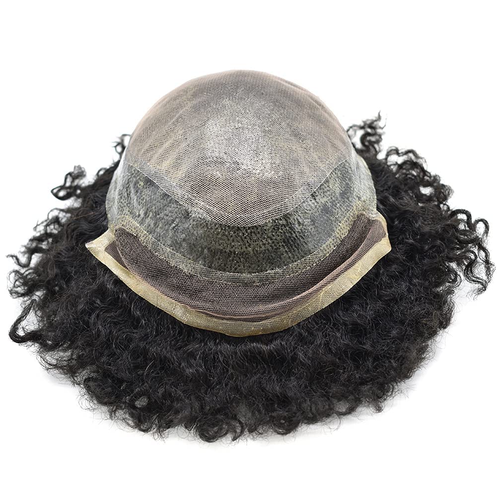 Brazilian Human Hair Afro Wig for Black Men - 8x10 Lace Front Wig with Kinky Curly Hair - 1B Off Black 12MM - Natural Looking African American Men's Hair Replacement System | Perfect for Cosplay, Daily Wear & Special Occasions
