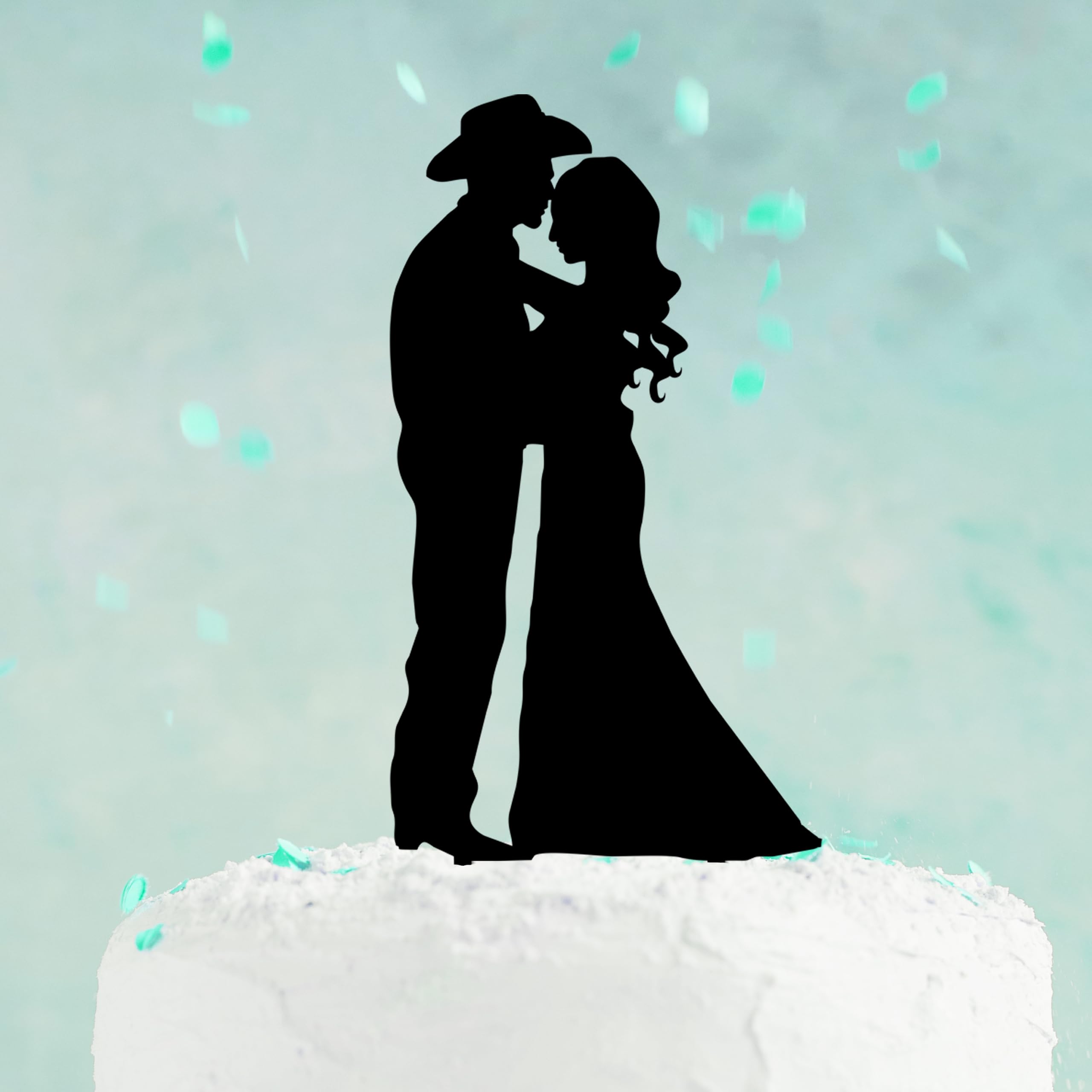 Western Cowboy Wedding Cake Topper - Personalized Bride and Groom Silhouette for Country Western Weddings | Rustic Cake Decoration for Anniversary & Engagement Parties