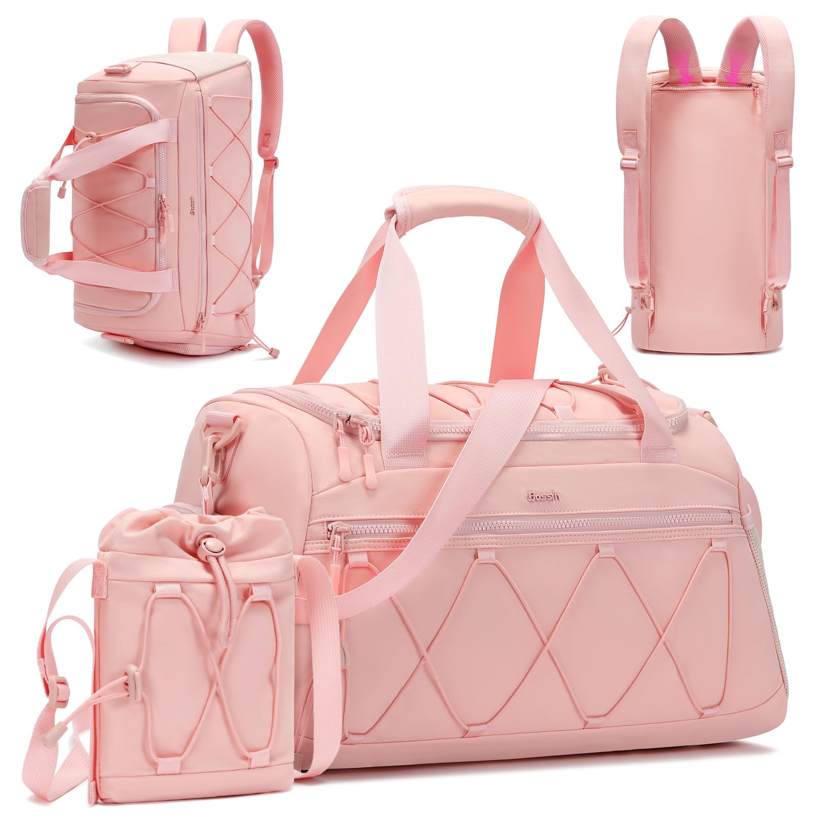 Women's 40L Gym Bag with Shoe Compartment - Sports Travel Duffel Backpack, Carry-On Weekender Overnight Bag, Workout Tote - Perfect for Gym, Travel & Fitness (Pink)