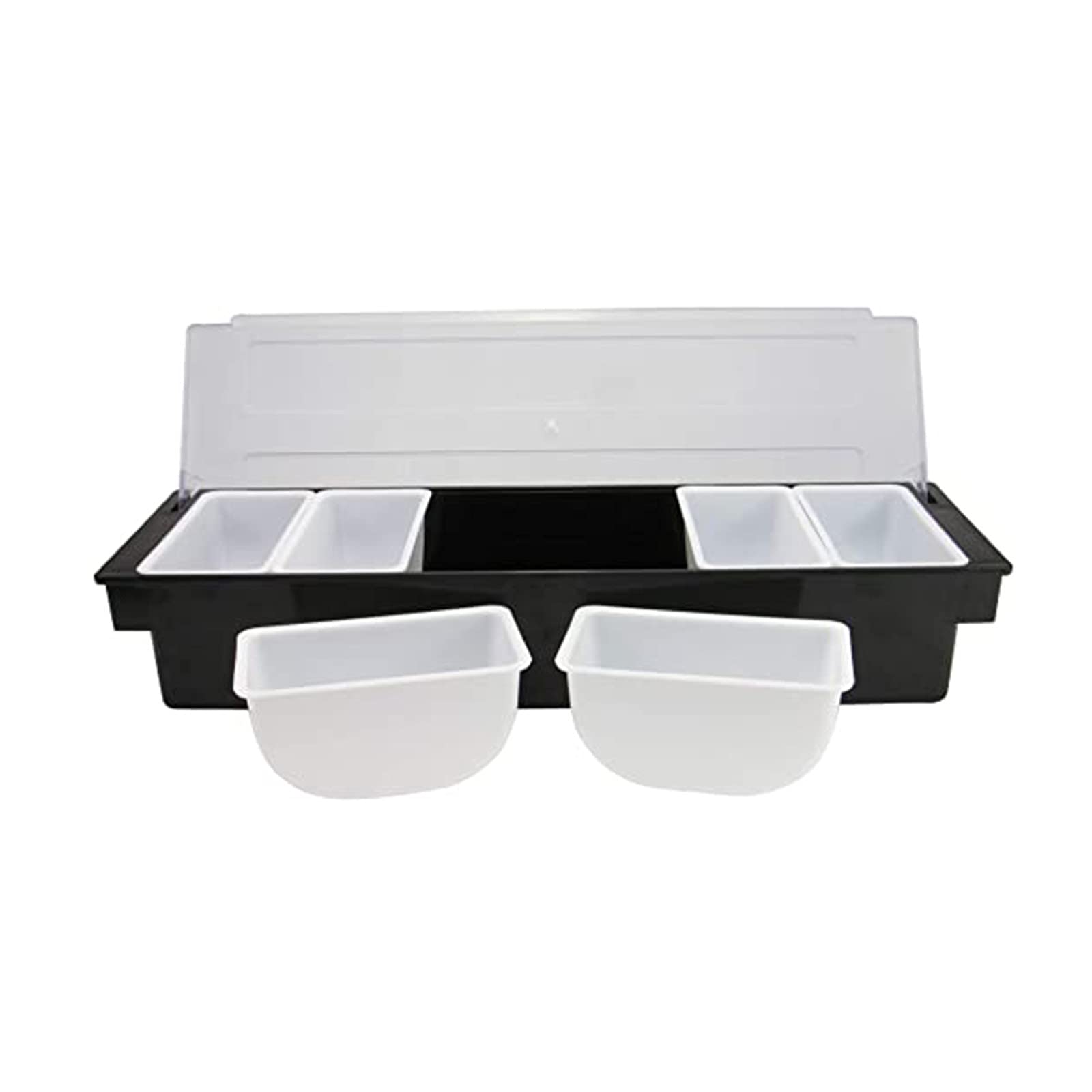 Zerlibeaful 6-Compartment Black Plastic Condiment Tray - Kitchen, Dining & Bar Organizer - Large Sink Mat for Spices, Sauces, and Garnishes - Perfect for Restaurants, Parties, and Home Use (Black, One Size)