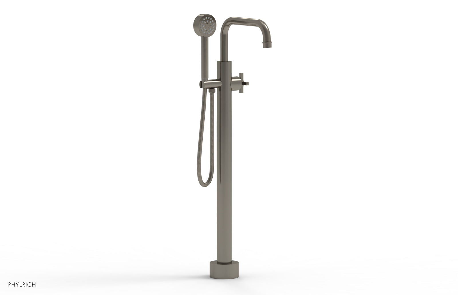 HEX MODERN Tall Floor Mount Tub Filler with Cross Handle & Hand Shower - Model 501 54 01 | Luxury Bathroom Fixture for Spa-Like Experience