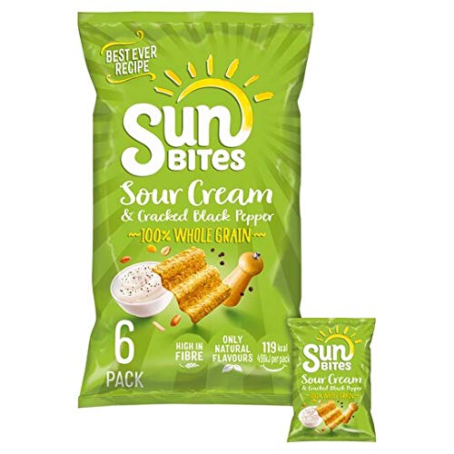 Walker's Sunbites Sour Cream & Black Pepper Potato Snacks - 6 Pack (25g Each) | Case of 8 | Perfect for Office Snacks, Movie Nights & Lunch Boxes