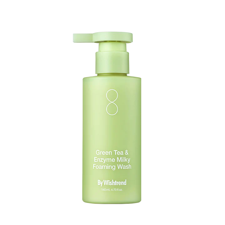 By Wishtrend Green Tea & Enzyme Milky Foaming Face Wash 140ml - Gentle Cleanser for Sensitive Skin, Daily Skincare Routine