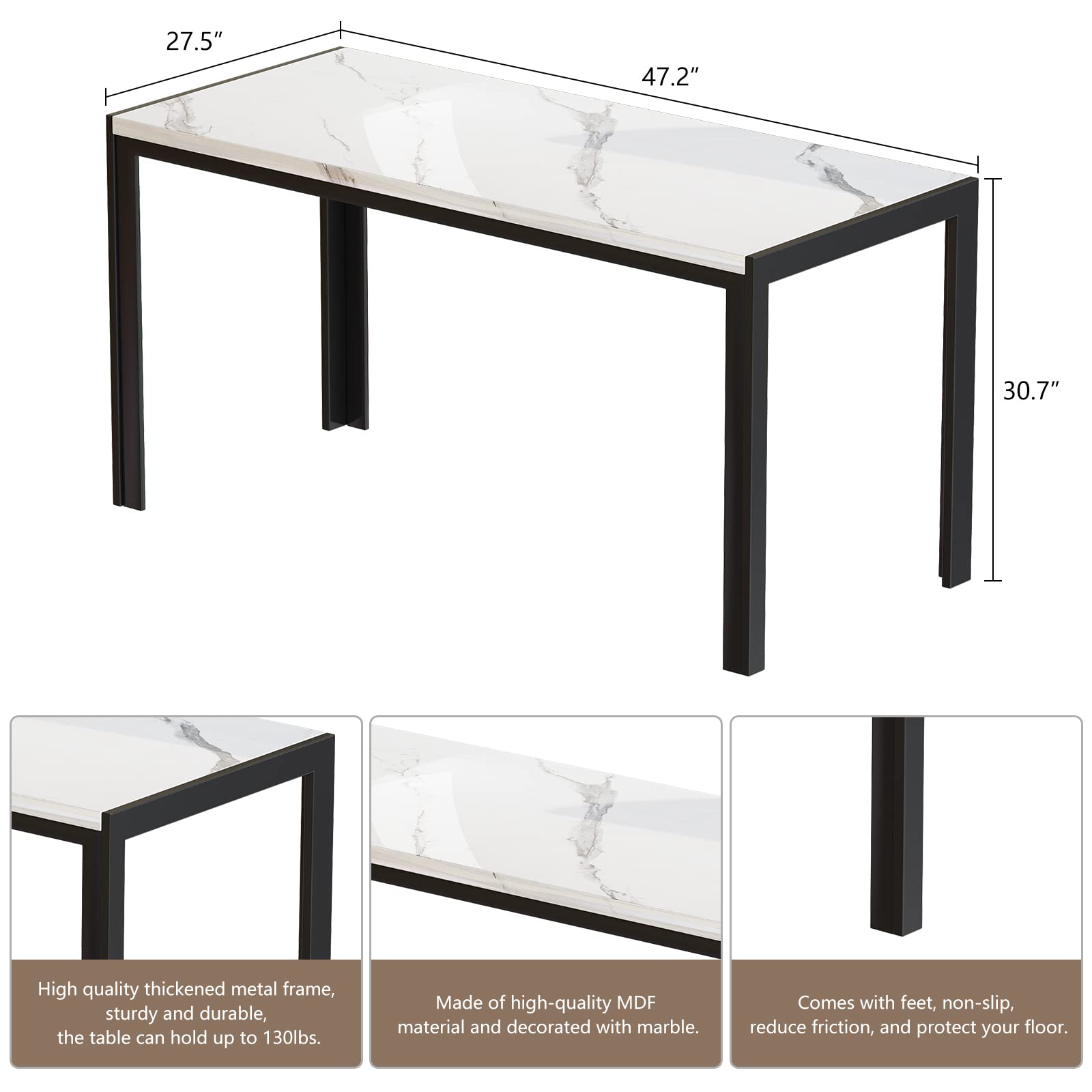 **DKLGG 4-Piece Faux Marble Dining Table Set with 2 PU Leather Benches - Modern Kitchen & Dining Room Table for Small Spaces | Perfect for Family Meals & Entertaining Guests**