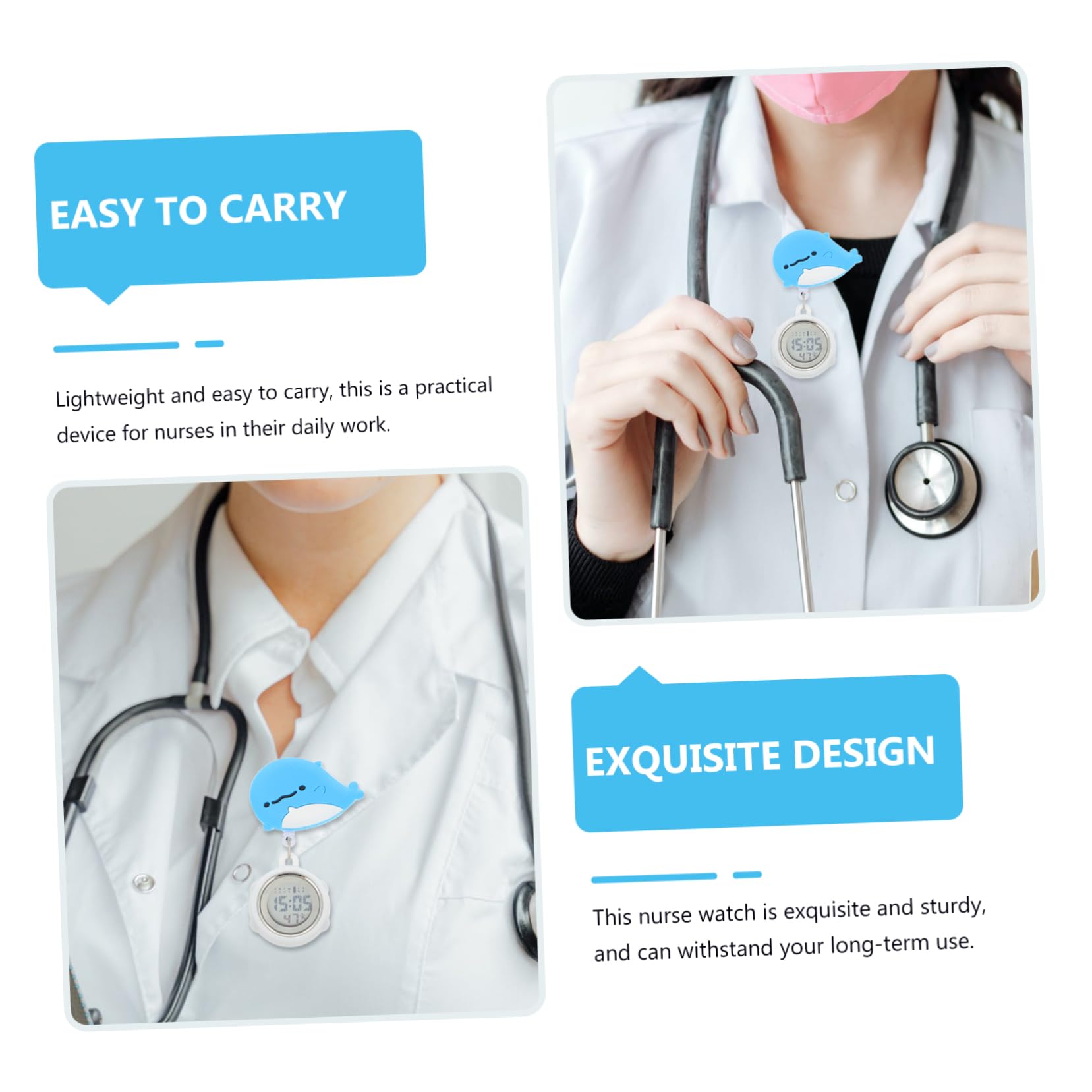 Holibanna 2-Pack Nurse Watch with Badge Clip - Digital Fob Watch for Women - Blue Stainless Steel Hanging Watch with Alarm & Timer - Perfect for Nurses, Doctors & Healthcare Professionals (Ideal for Hospital Shifts & Medical Duties)