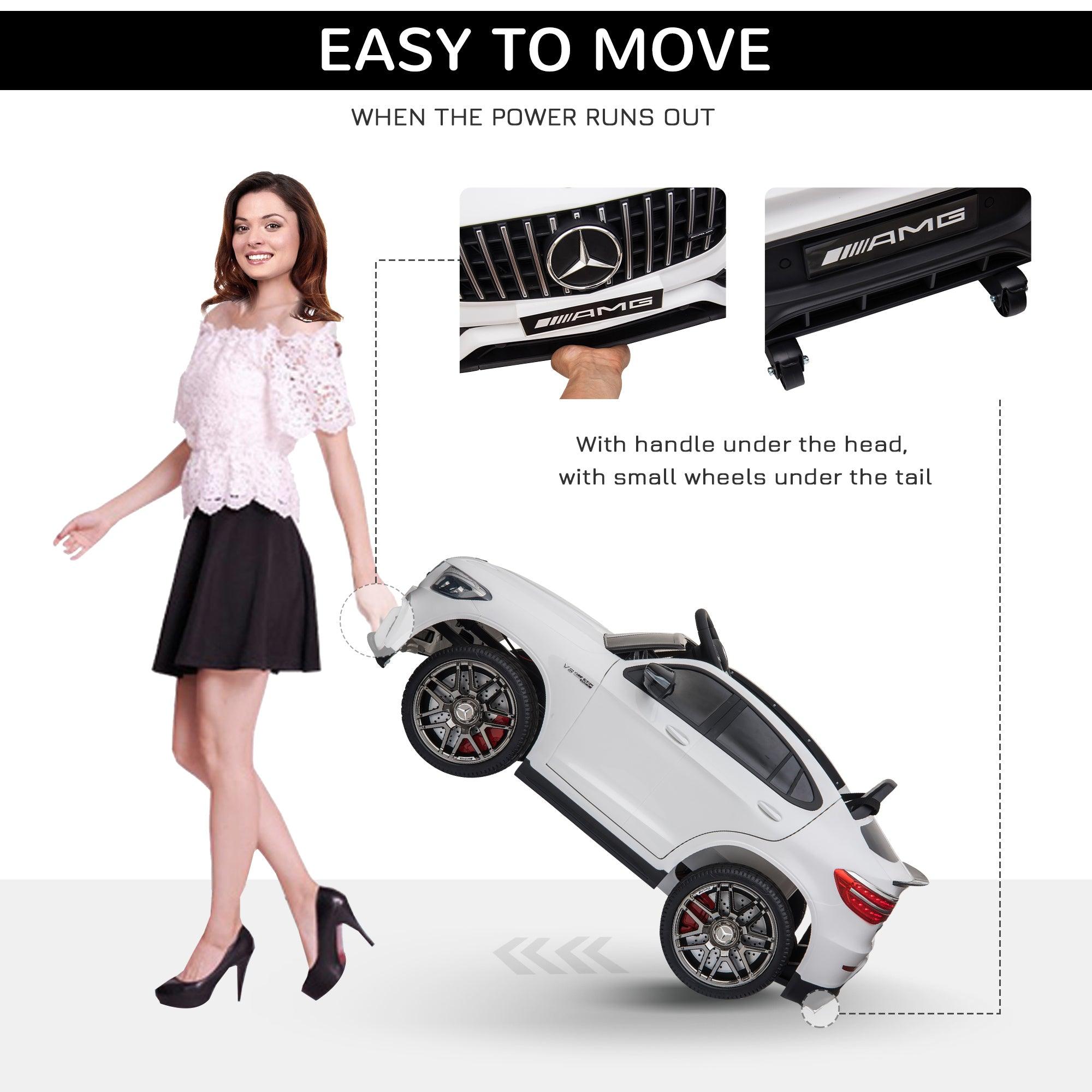 12V Kids Electric Ride On Car with Parent Remote Control - Mercedes Benz AMG GLC63S Coupe Style - 2 Speed Modes, MP3 Player, LED Lights & Horn - Realistic Suspension & Music - White Toddler Toy Car for Indoor & Outdoor Play