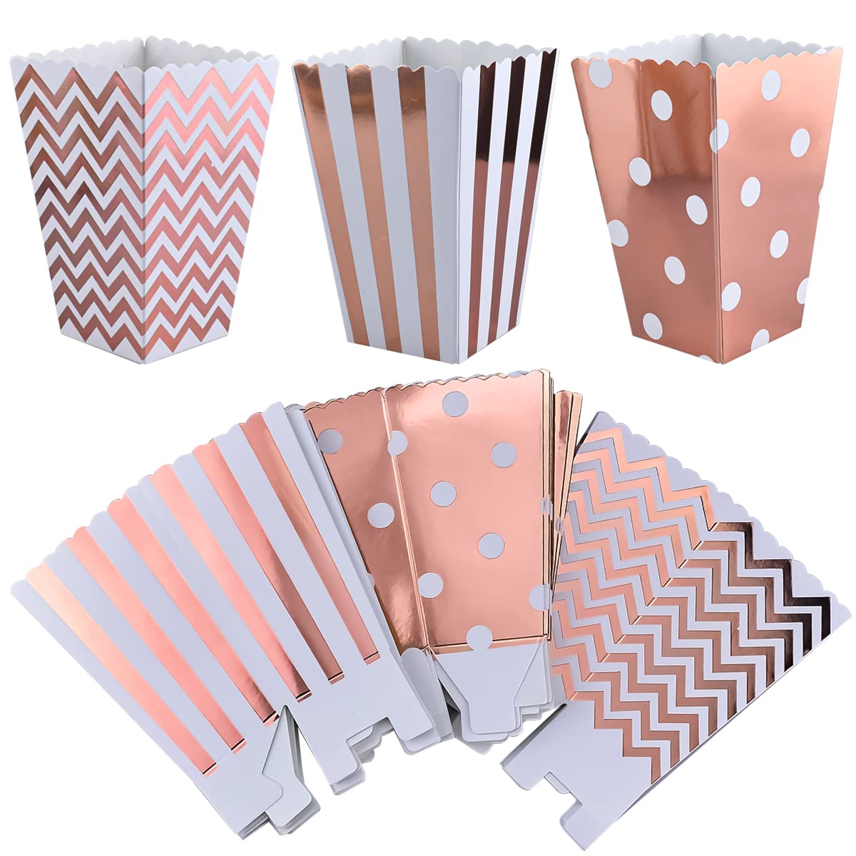 Enenes 36-Piece Rose Gold Popcorn Boxes - Cardboard Candy Containers for Birthday Parties, Baby Showers, Weddings & Dessert Tables | Bulk Party Supplies for Cinemas, Carnivals & Holiday Events