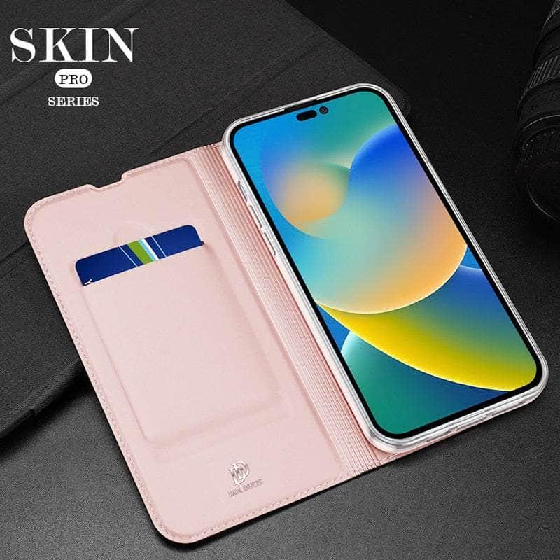 DUX DUCIS Magnetic Leather Flip Wallet Stand Case for iPhone 14 - Premium Protective Cover with Card Holder & Kickstand for Hands-Free Viewing