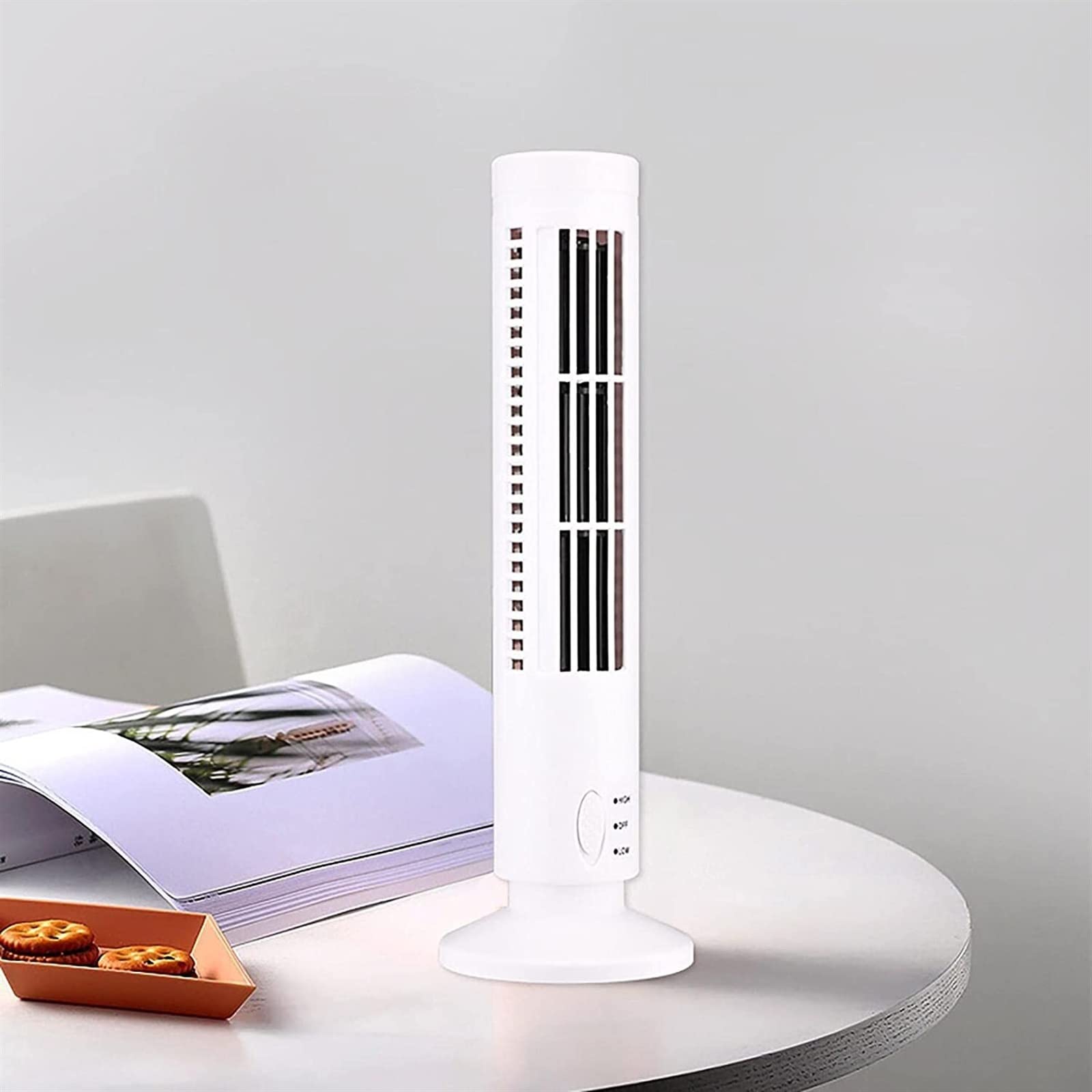 USB Tower Fan - Portable Leafless Bladeless Fan with Humidifier, Mini Vertical Air Conditioner for Home Office & Bedroom, White | Quiet Cooling & Air Circulation for Summer, Workspaces & Night Use