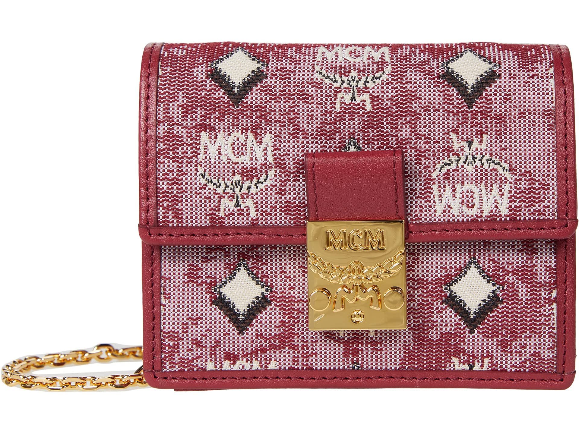 MCM Vintage Jacquard Card Wallet on Chain - Stylish Crossbody Phone Wallet for Women | Perfect for Parties, Travel & Everyday Use