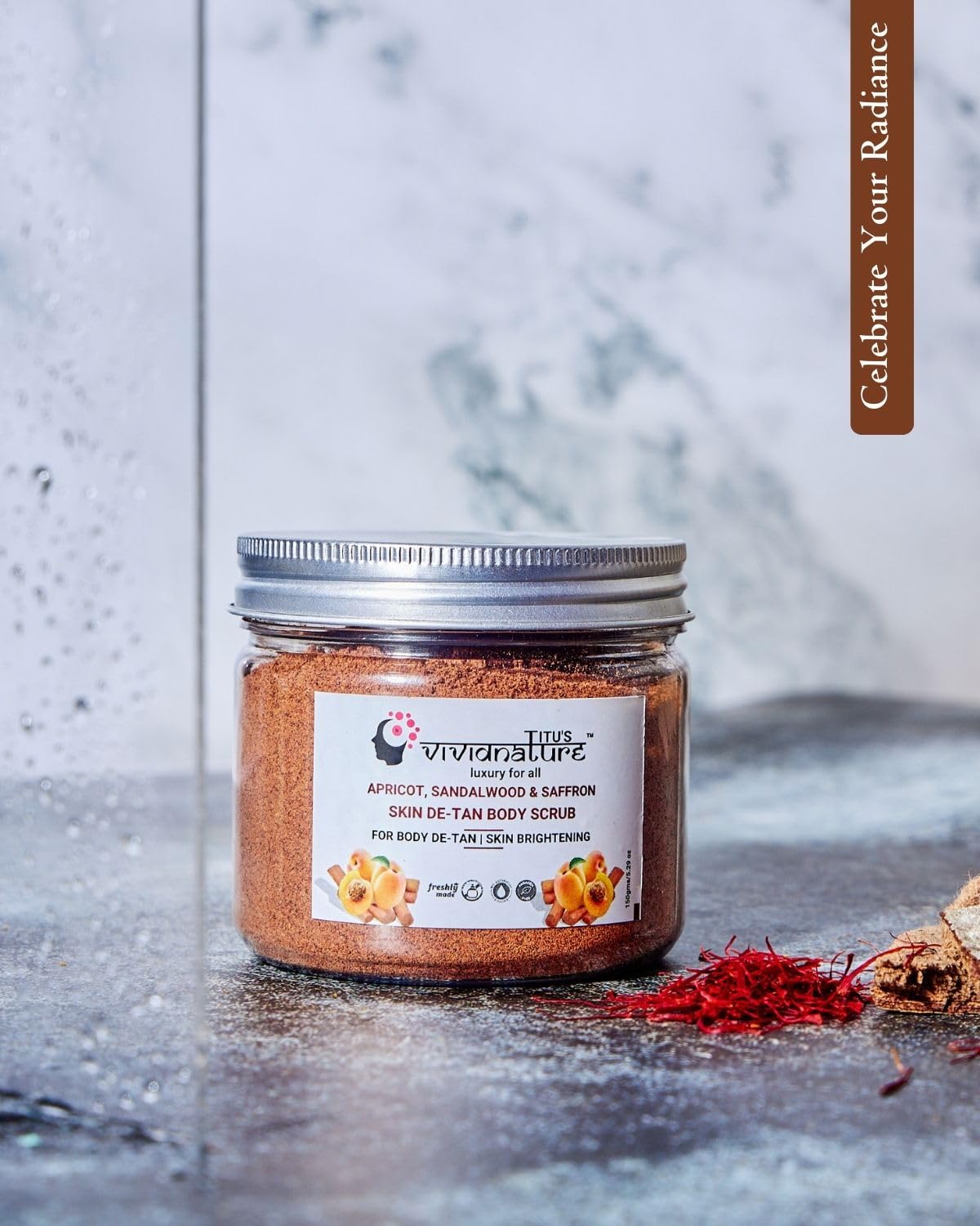 Vivid Nature's Apricot & Sandalwood Body Scrub - Exfoliating & Moisturizing for Soft Skin - Perfect for Spa Day & At-Home Skincare Routine