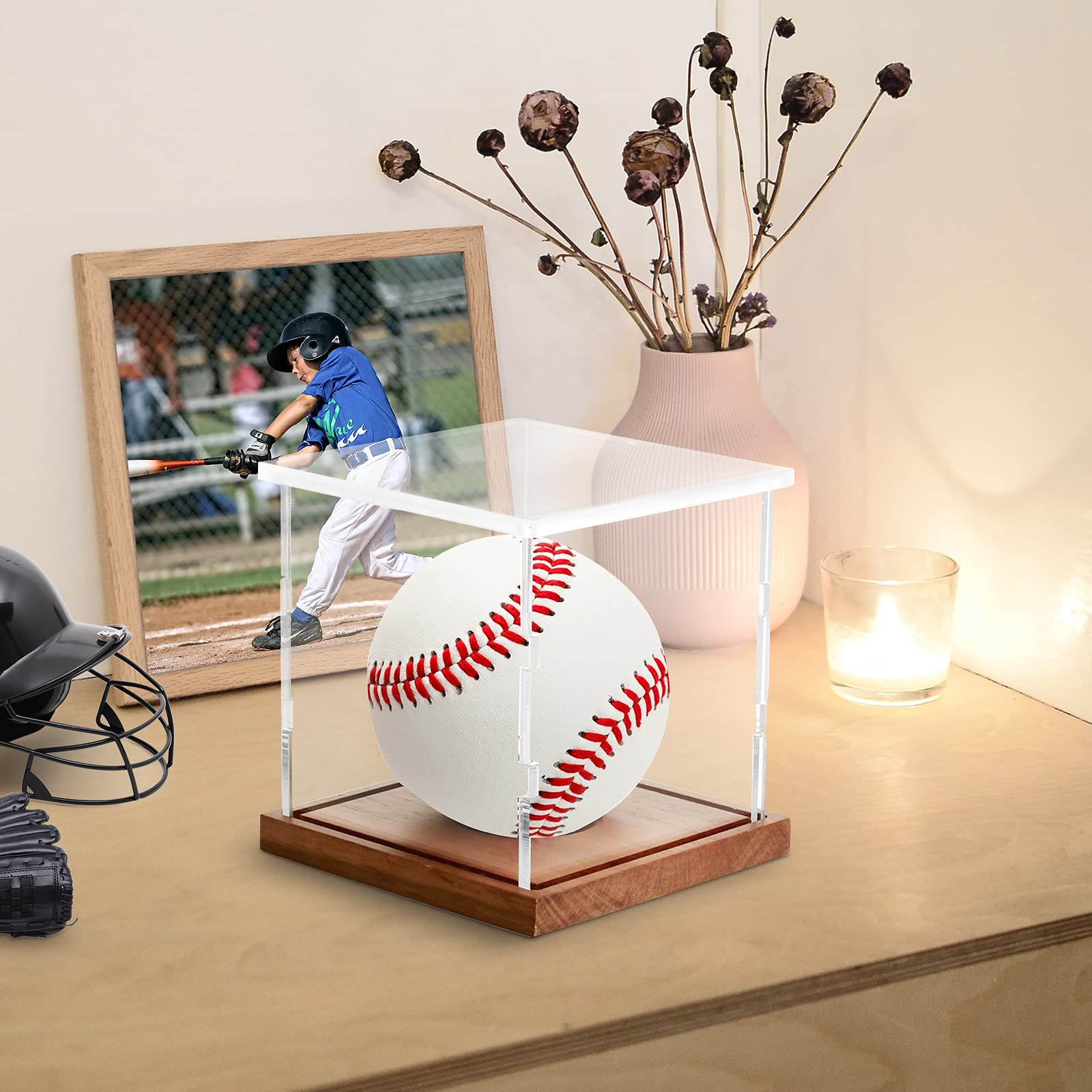 Clear Acrylic Baseball Display Case with UV Protection - Dust-Proof Memorabilia Stand for 2 Baseballs - Perfect for Showcasing Collectibles in Home, Office or Sports Memorabilia Rooms