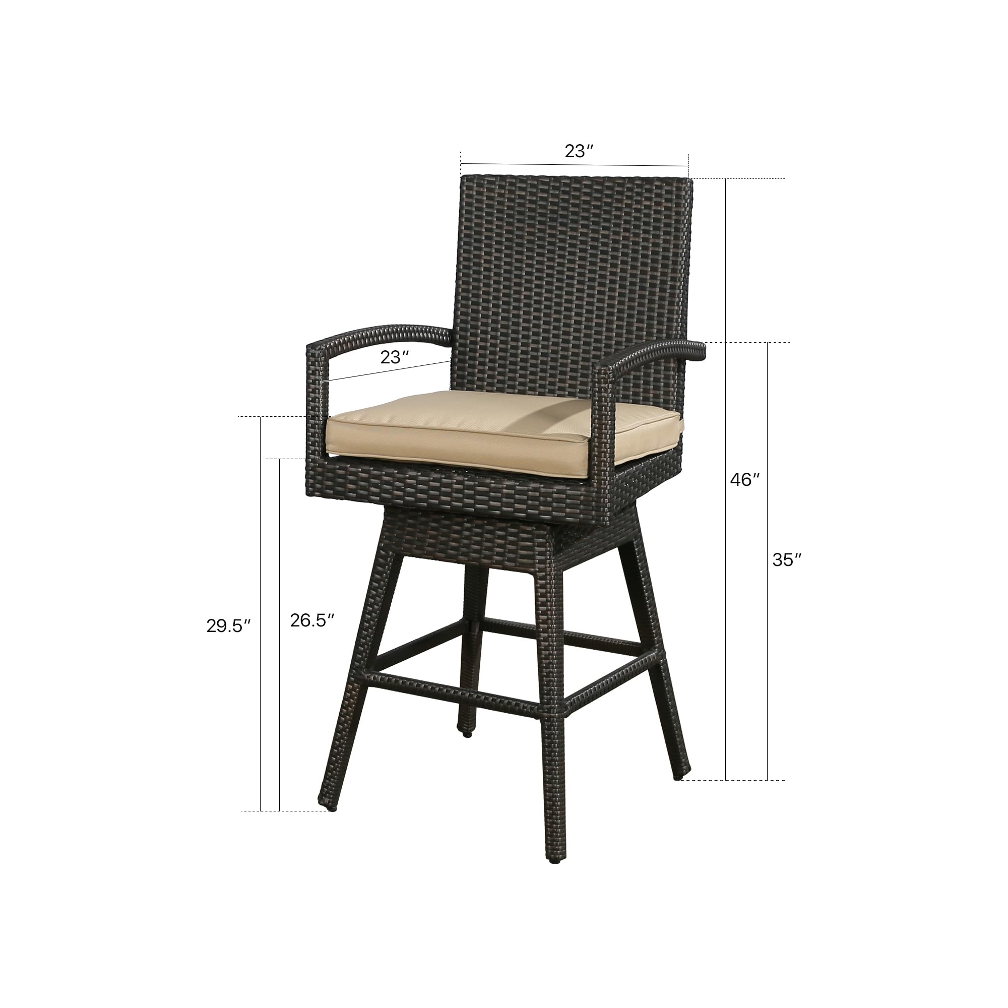 Swivel Wicker Bar Chair with Cushion - Outdoor Patio Bistro Stool, Steel Frame - Perfect for Garden, Poolside, and Backyard Relaxation