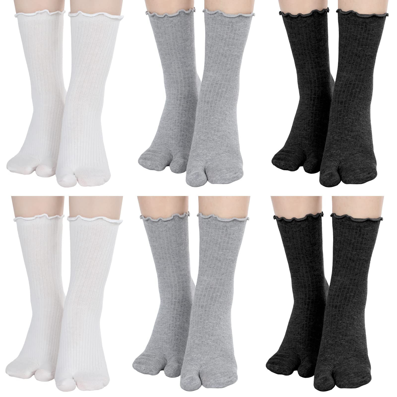 Bencailor 6 Pairs Tabi Split Toe Socks - Breathable Cotton Frilly Sandal Socks for Men & Women - Perfect for Yoga, Japanese Shoes, and Home Relaxation