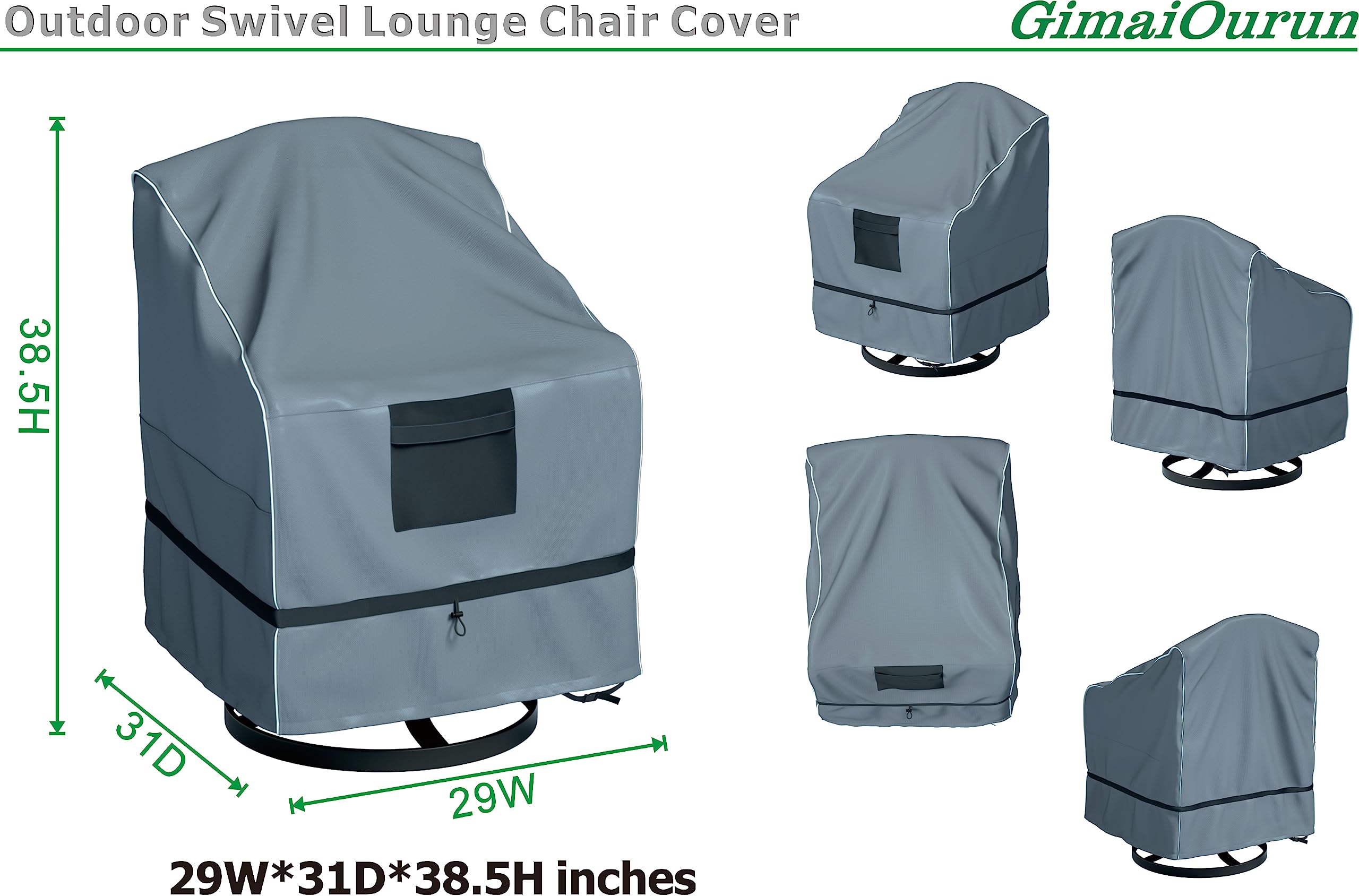 4 Pack Waterproof Heavy Duty Outdoor Swivel Lounge Chair Covers - 29