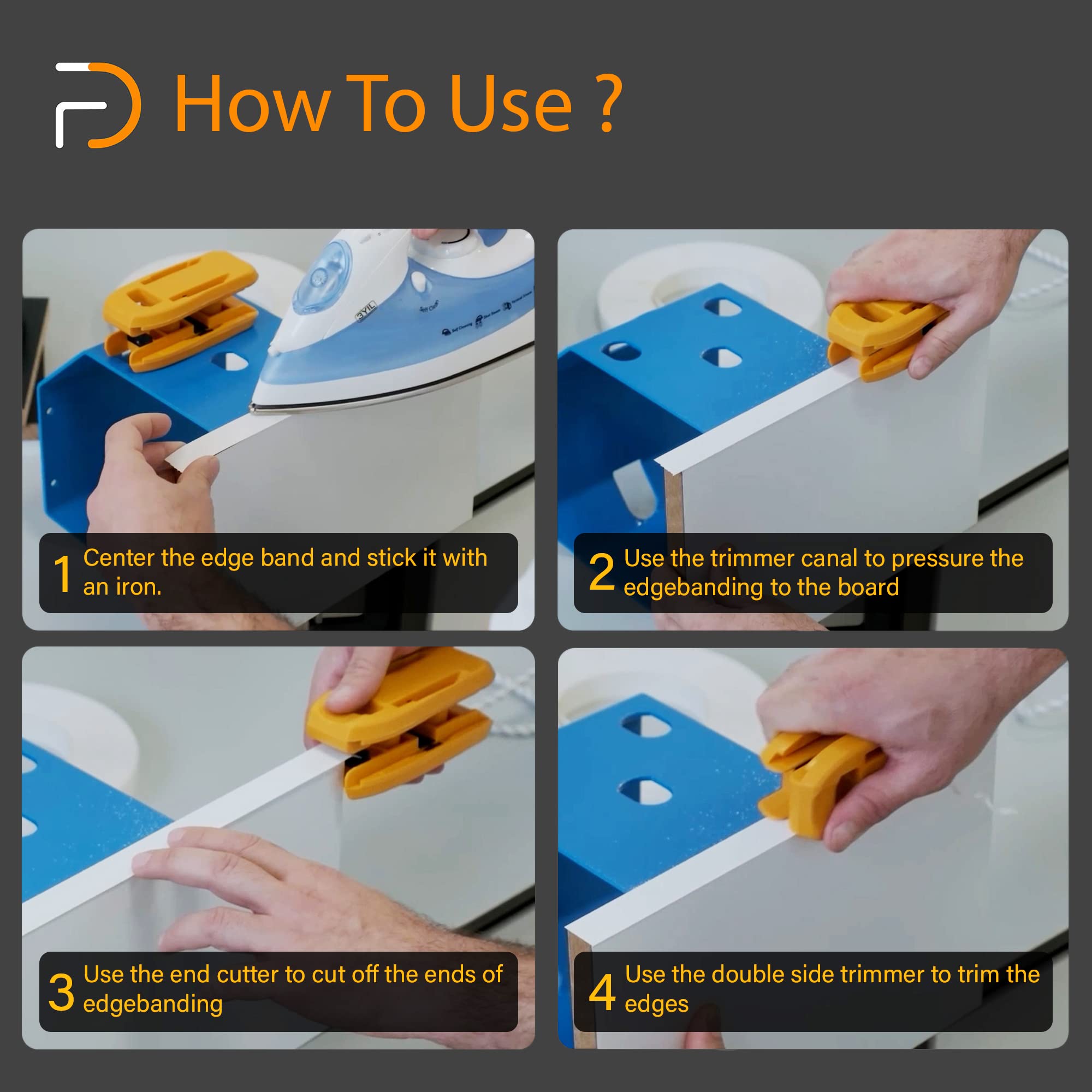 Furndiy 3-in-1 Edge Banding Trimmer with Spare Knives Set - Professional Edgebanding Cutter & Melamine Trimmer for Woodworking - Double Edge Trimming Tool for DIY Projects & Furniture Making - Made in USA - Perfect for Home Renovation & Cabinet Repair