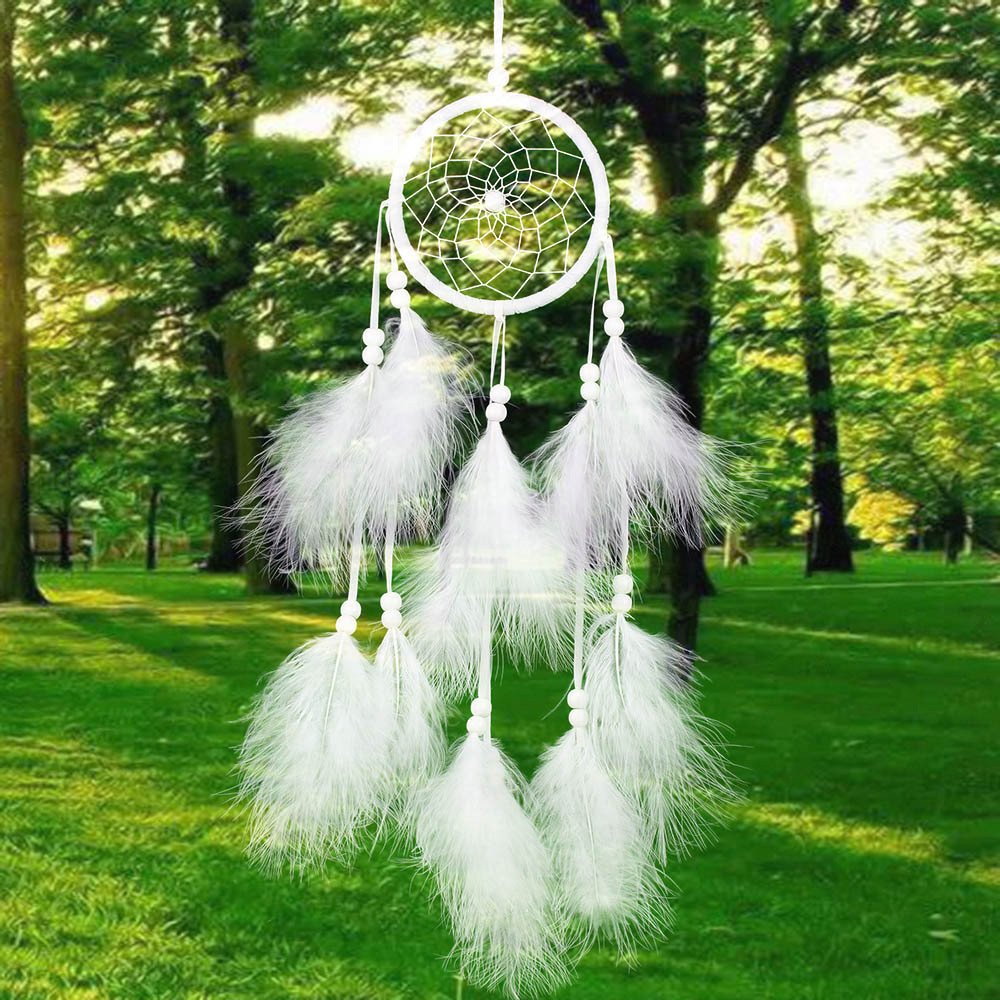 Handmade Wind Chimes for Home Decor - Musical Tuned Circular Hanging Craft Catcher - White Boho Dream Catcher for Porch, Garden & Patio - Perfect Outdoor & Indoor Wind Chime Decorations
