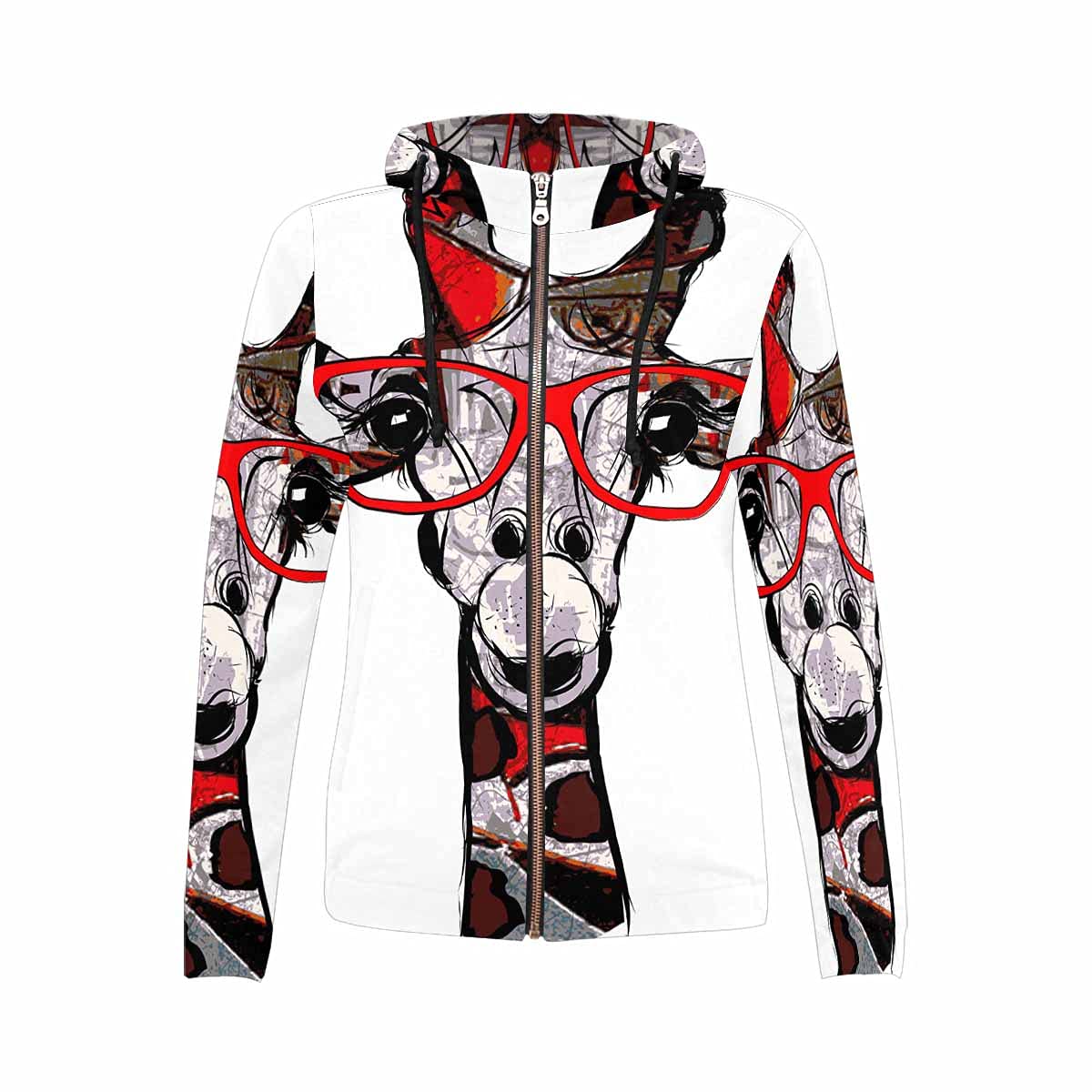 InterestPrint Women's Casual Full Zip Hoodie - Soft Giraffe with Sunglasses Print Sweatshirt | Perfect for Everyday Wear, Lounge & Street Style Fashion