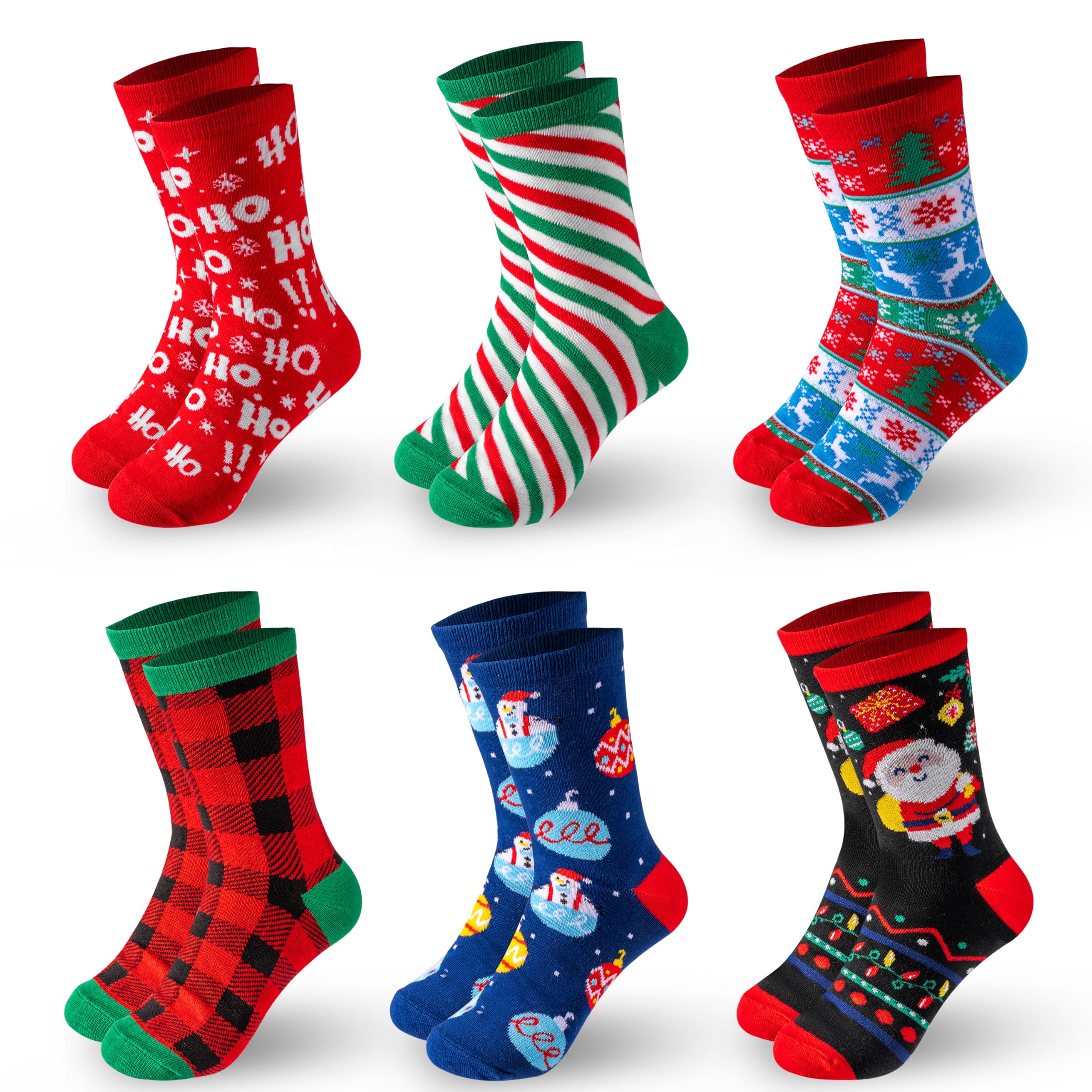 6 Pairs Women's Christmas Socks - Warm Cotton Holiday Crew Socks with HO Plaid Design | Perfect for Winter, Christmas Parties, Gift Exchanges & Cozy Home Celebrations