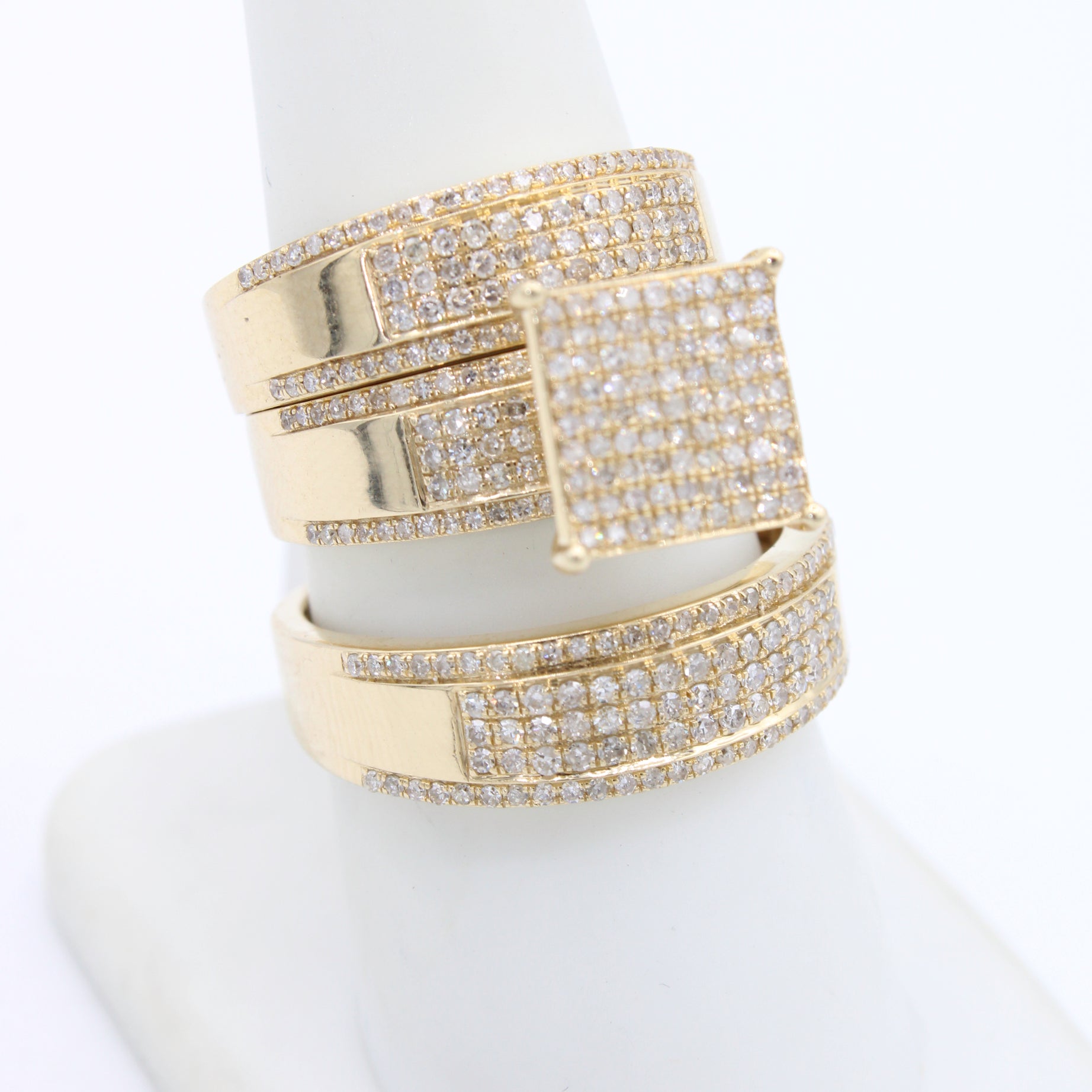 14K Trio Set Diamond Ring for Women - Yellow Gold Engagement Wedding Band Set - Perfect for Anniversary, Proposal, and Special Occasions