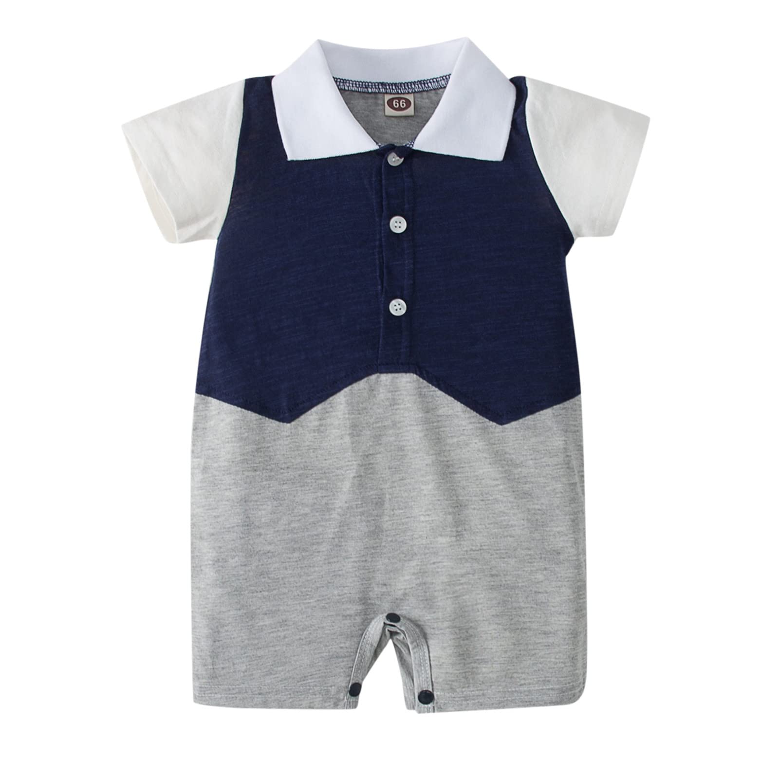 Gentleman Patchwork Romper Jumpsuit for Infant & Toddler Boys - Casual Baby Clothes Outfits for Playtime & Summer Sun Protection