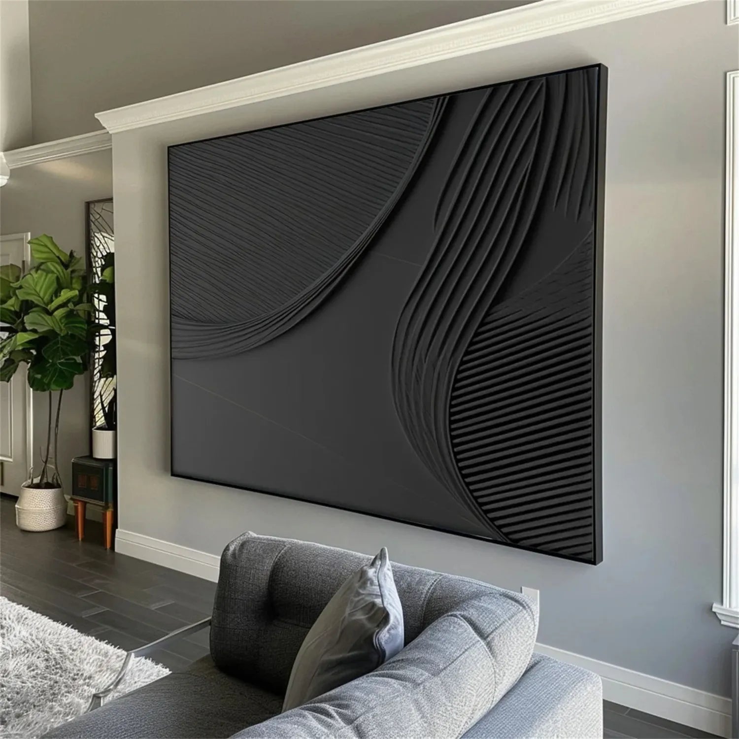 Black Minimalist Textured Abstract Wall Art Painting - Modern Home Decor for Living Room, Bedroom & Office #MZ127