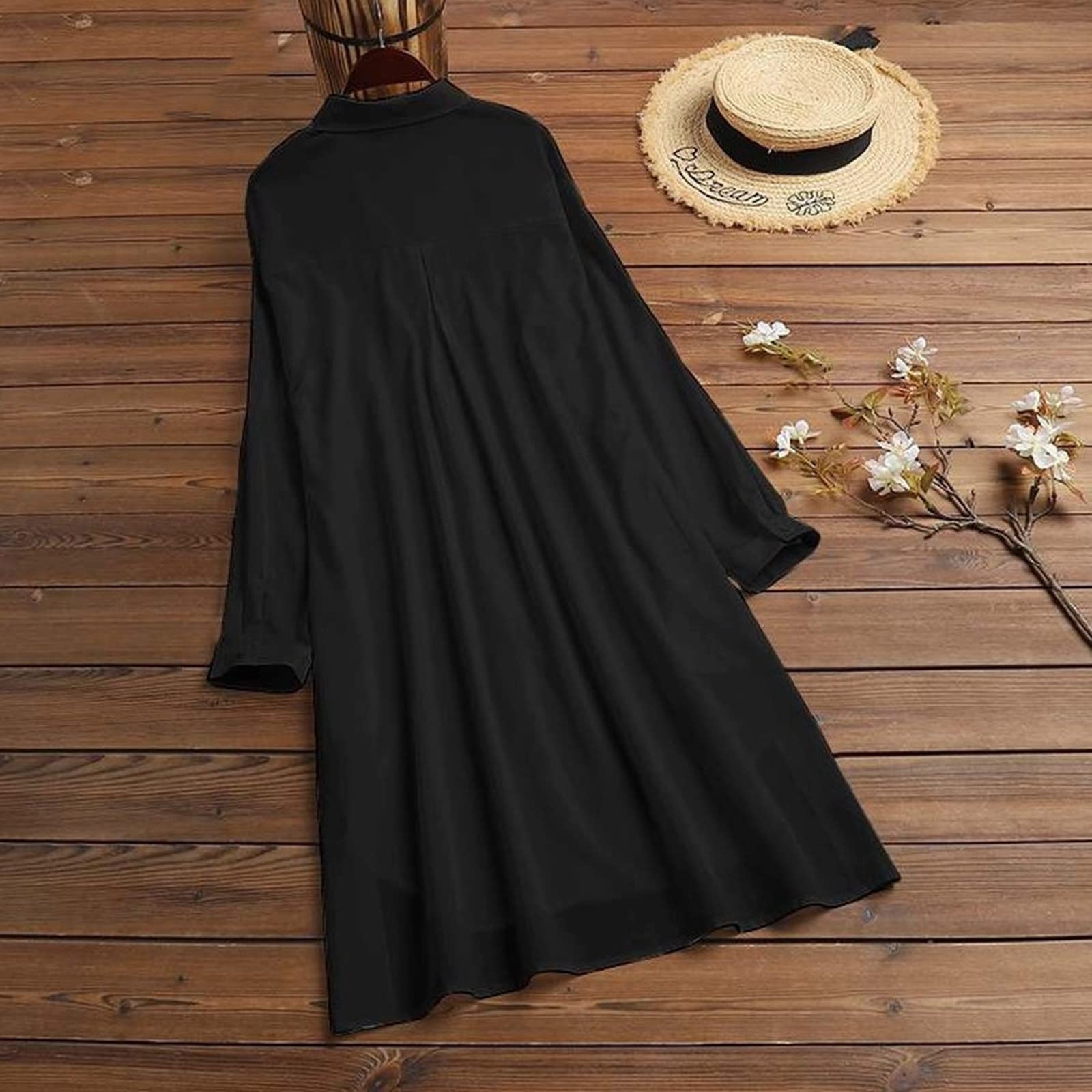 YOG Women's Casual Summer Shirt Dress - Turn-Down Collar Long Sleeve Printed Loose Fit Comfortable Button Down Dress for Work, Date & Vacation