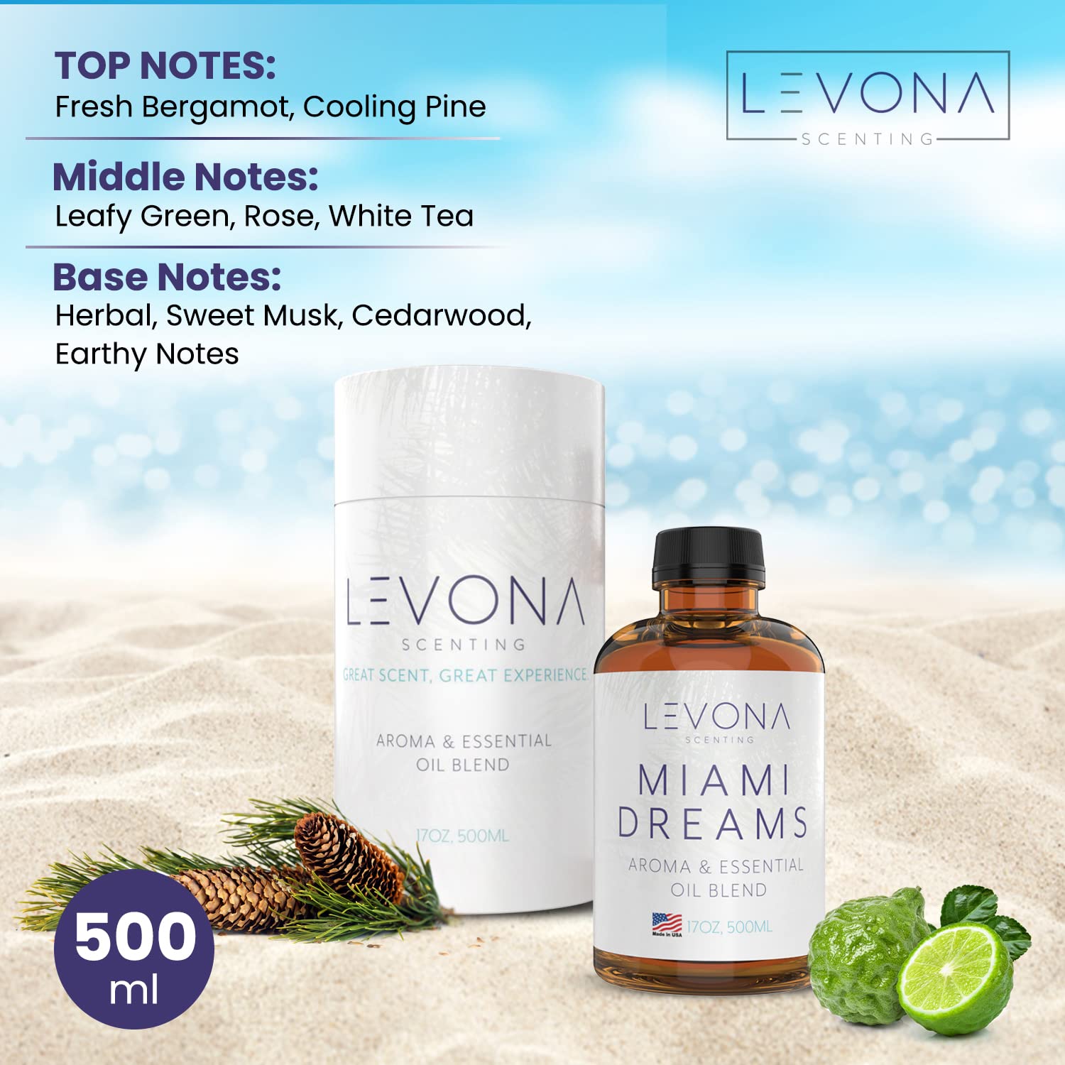 Premium Levona Essential Oils for Diffusers - 500ml Luxury Aromatherapy Oil with Bergamot & Pine Notes | Hotel & Home Scented Oil for Relaxation, Spa, Yoga & Meditation