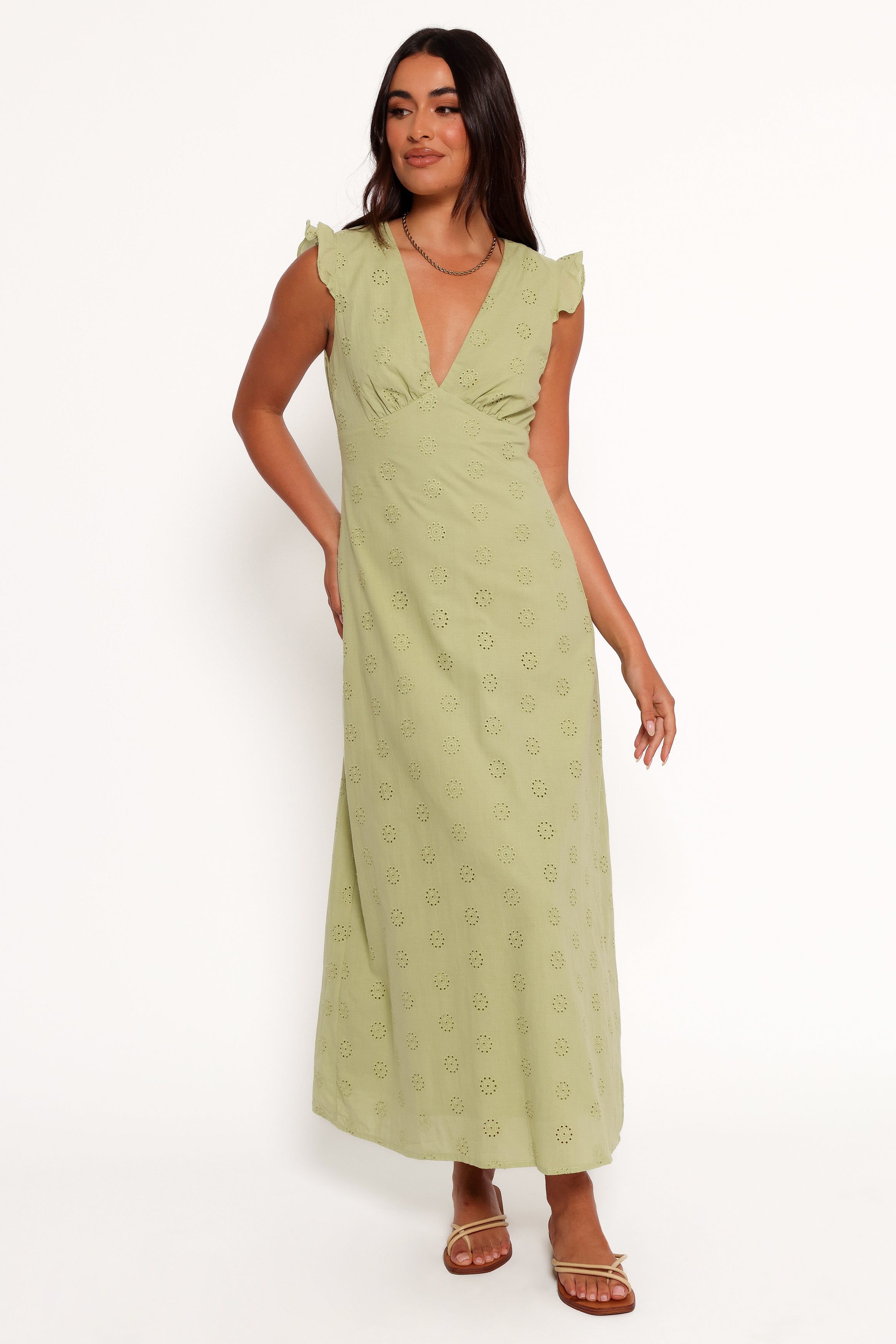 Ensley Flutter Sleeve Maxi Dress for Women - Olive Green Flowy Summer Dress, Boho Chic Beach Cover Up, Wedding Guest Dress & Vacation Outfit
