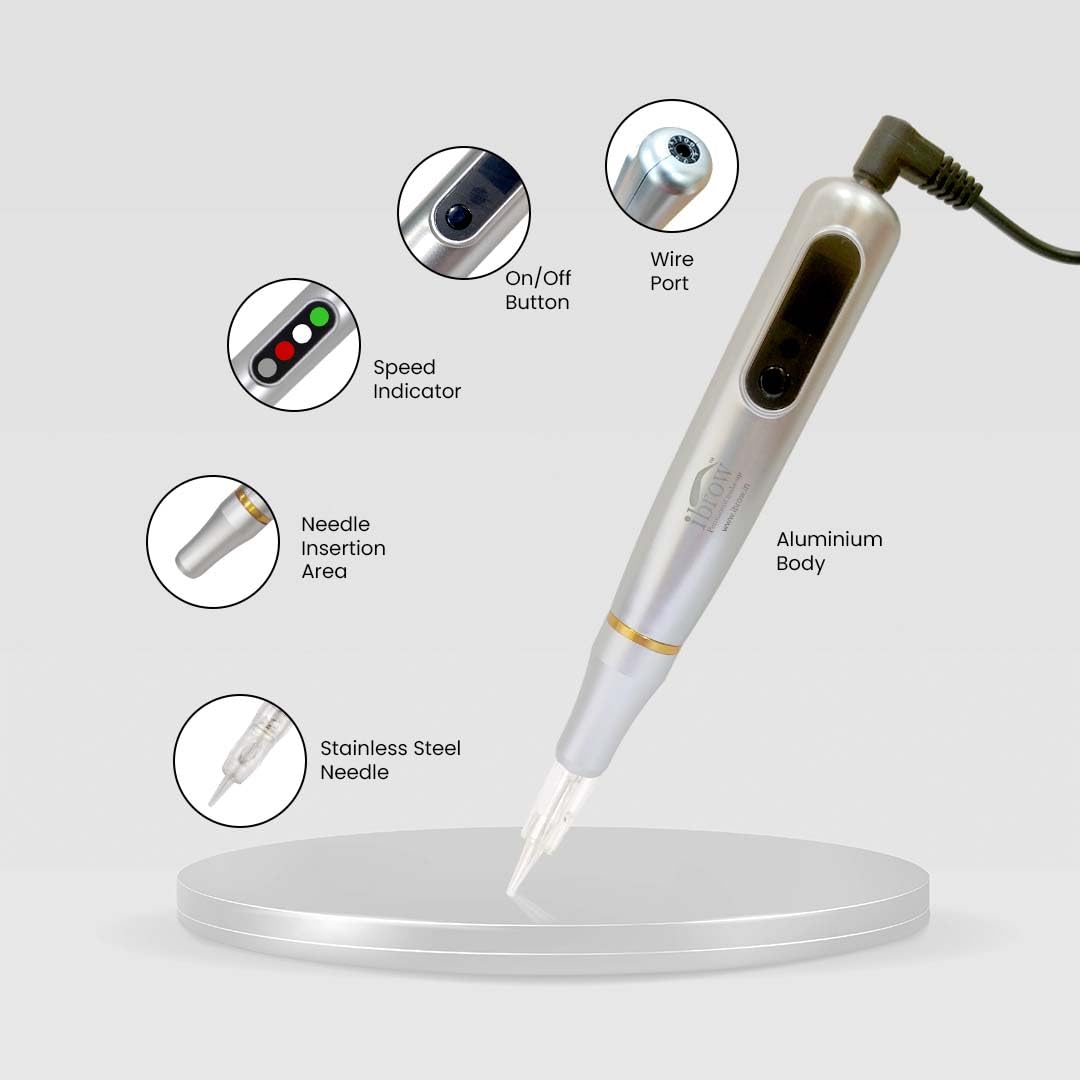 iBrow Bella 1181 Semi Permanent Makeup Machine for Eyebrows & Lips - Professional Micropigmentation & BB Glow Microneedling Pen (Silver) | Perfect for Tattoo Artists, Beauty Salons & Home Use