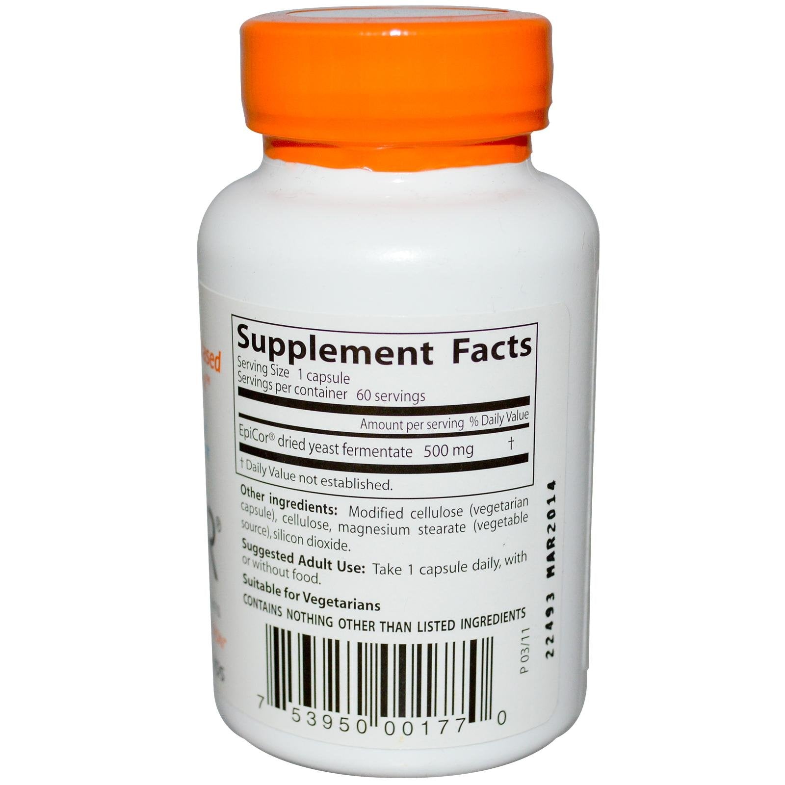 Doctor's Best Epicor Immune Support Supplement, 500mg per Serving - 60 Vegetarian Capsules - Supports Immune Health & Overall Wellness for Adults