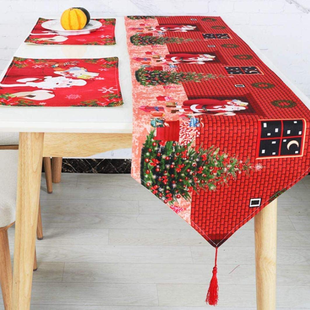 Elegant Christmas Linen Table Runner with Tassels - Holiday Dining Decor for Dinner Parties, Banquets & Festive Home Decoration | Perfect for Holiday Tablescapes, Christmas Feasts & Seasonal Home Styling