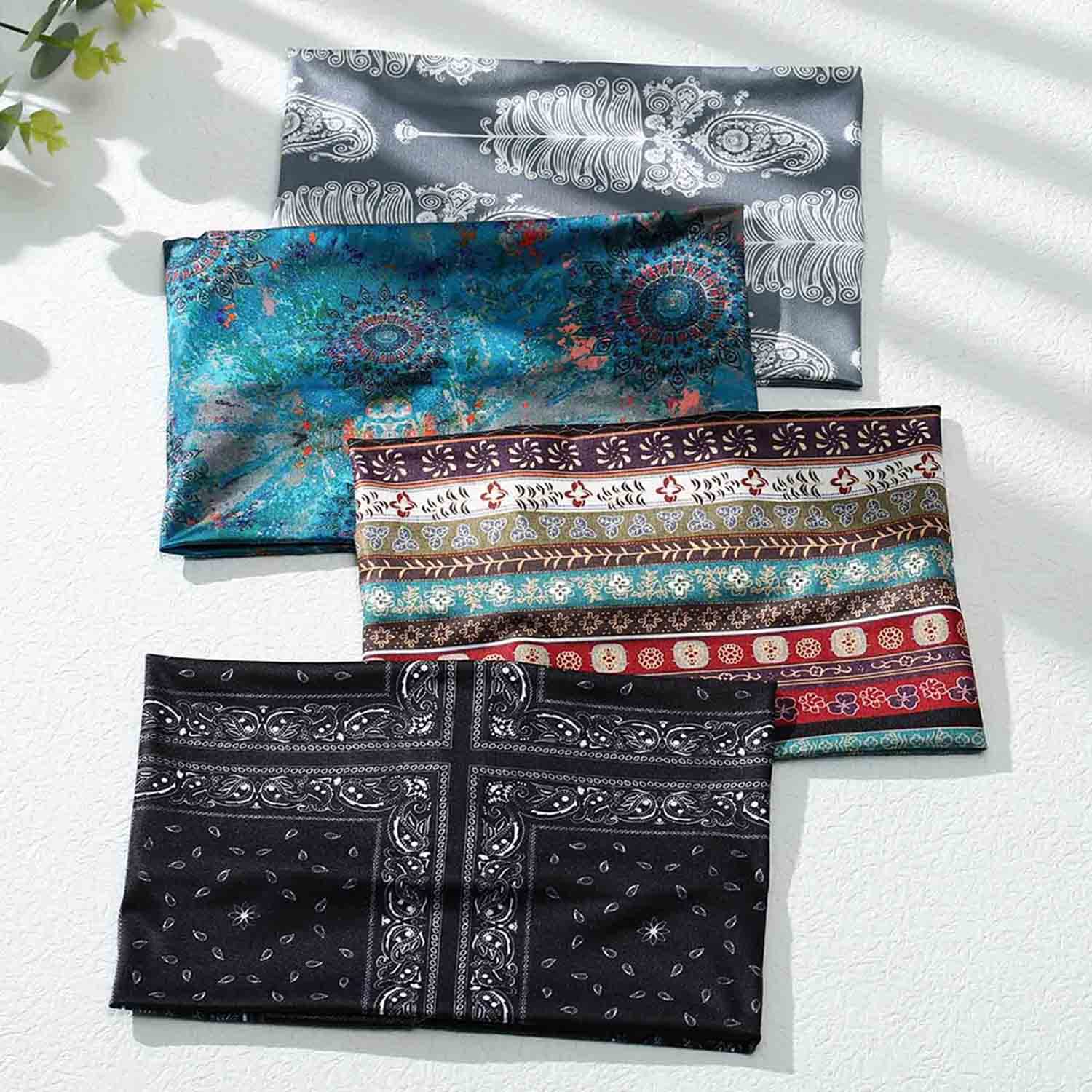 Olbye Wide Headbands for Women - Boho Yoga Headbands, Workout Running Sweatbands, Stylish Hair Accessories (Pack of 4) - Perfect for Gym, Yoga, Running & Everyday Fashion