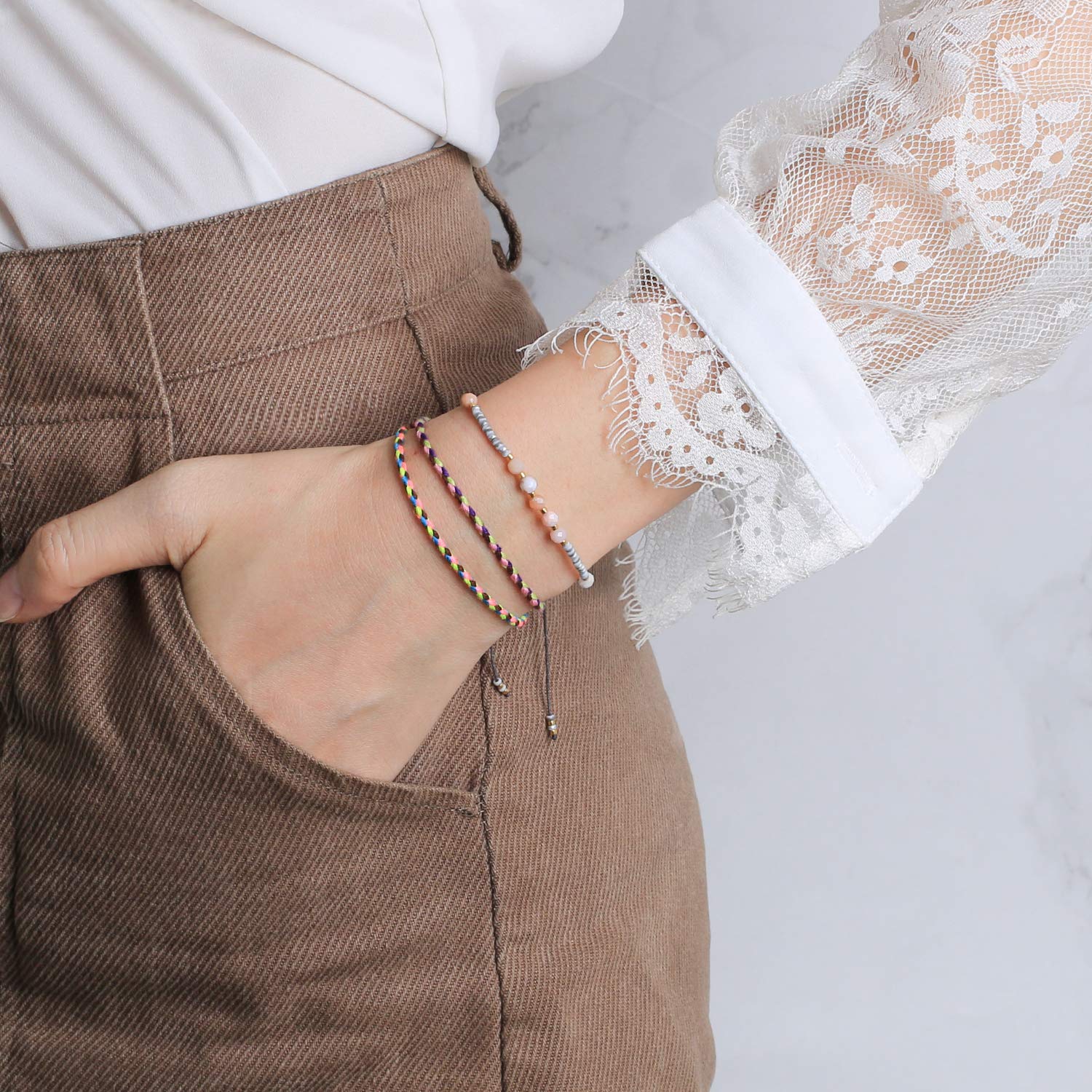 C·QUAN CHI Charm Pearl Bracelet - Handmade Adjustable Friendship Bracelet with Seed Beads & Flat Knot Design - Elegant Women's Jewelry for Gifts, Parties & Everyday Wear