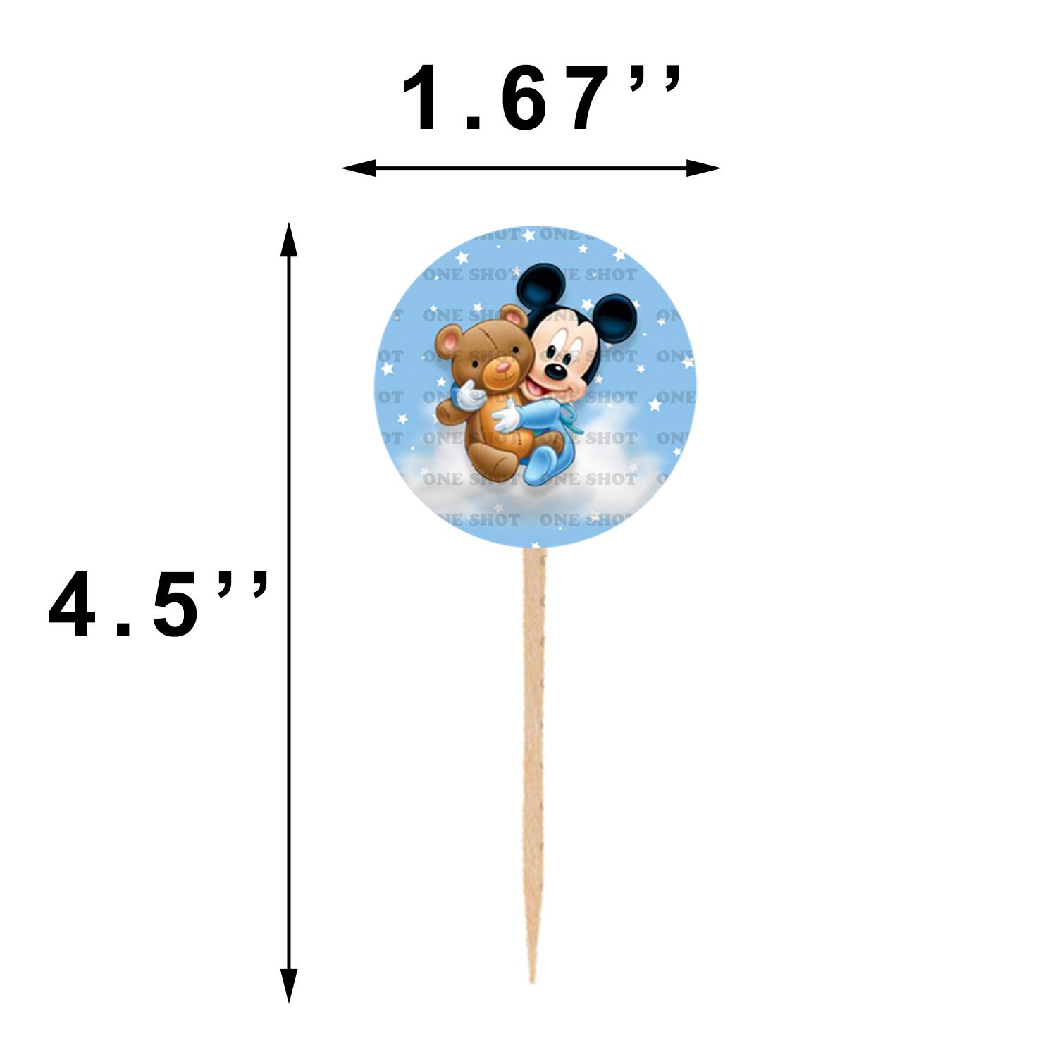 Mickey Mouse Baby Shower Cupcake Toppers - 24pcs Disney Themed Edible Cake Decorations for Birthday Party, Baby Shower & Disney Themed Celebrations