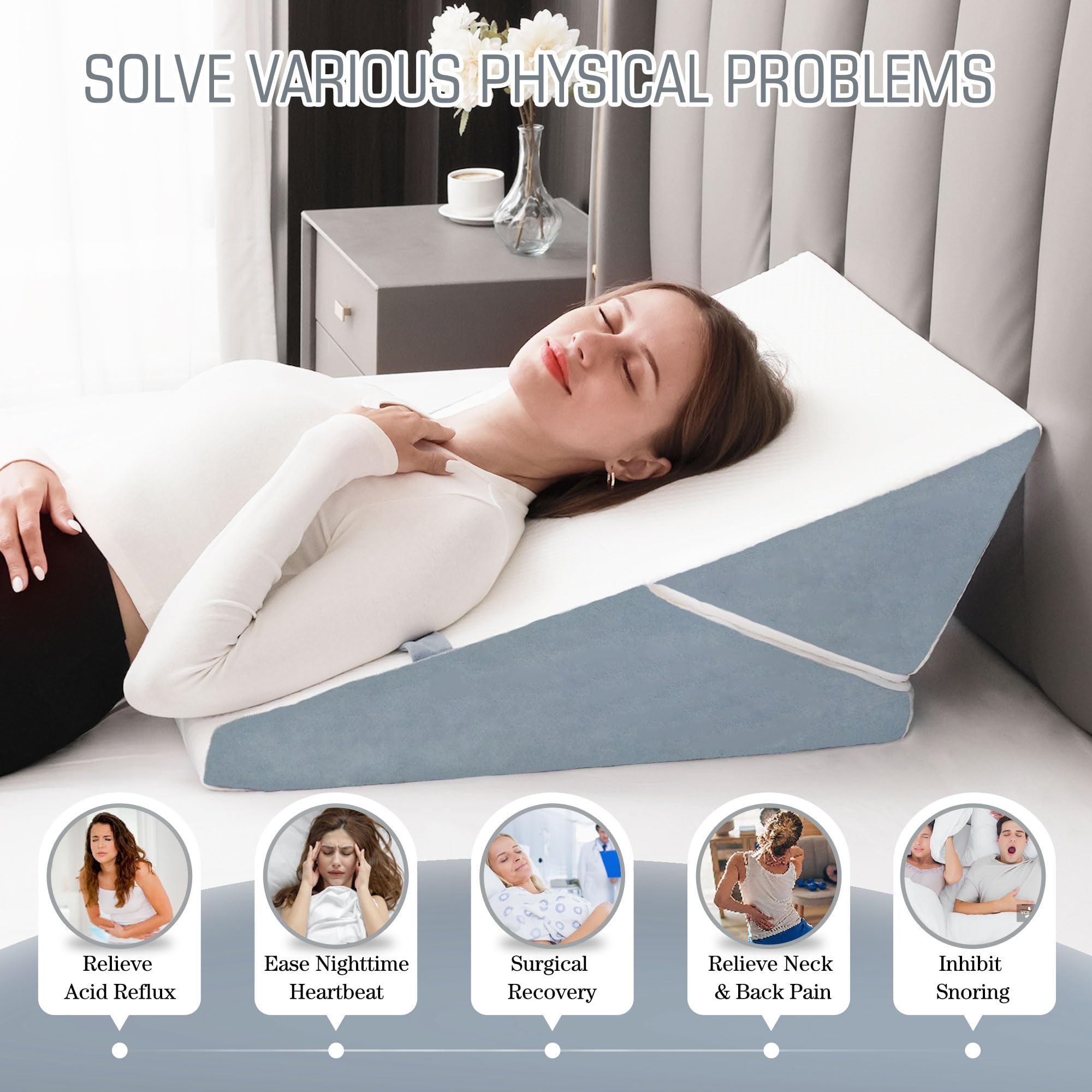 FSCGIFE Adjustable Bed Wedge Pillow for Sleeping - 9&12 Inch Memory Foam Wedge Pillow for Post-Surgery, Acid Reflux, GERD & Snoring Relief - 7-in-1 Triangle Support Pillow for Back Pain, Reading & Relaxation in Bed