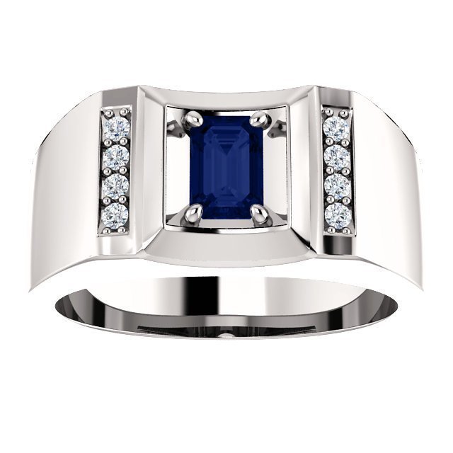 14K Gold Men's Sapphire & Diamond Ring - 3/4 CT Sapphire & 0.12 CTW Diamond Accent - Elegant Wedding Band, Anniversary Gift for Him, Perfect for Engagements & Special Occasions